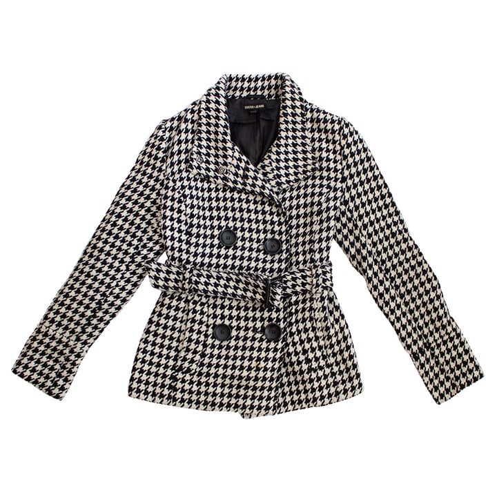 Guess & Jeans Authentic Black and White Houndstooth Belted Peacoat Small Petite