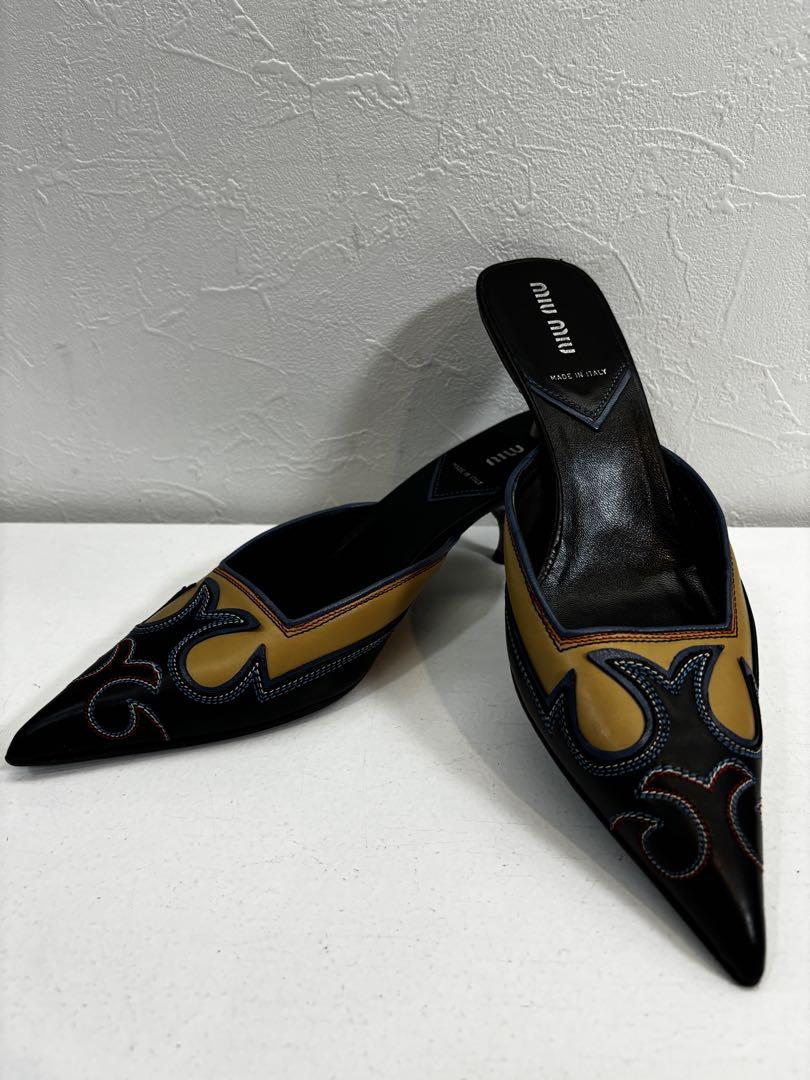 miu miu mules black/beige pointed toe
