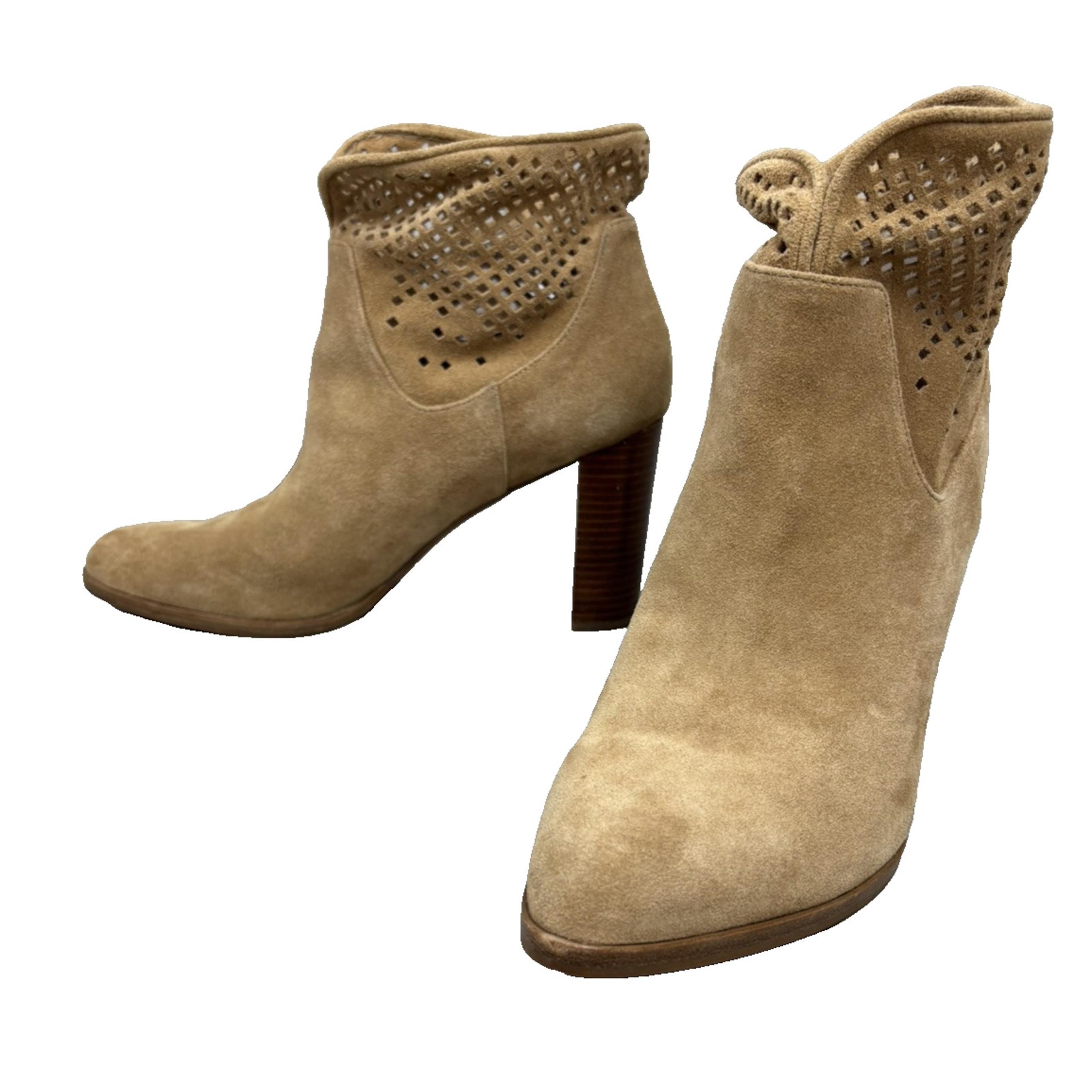 Diane Von Furstenberg Suede Ankle Boots womens 11M Pointed Toe Beige