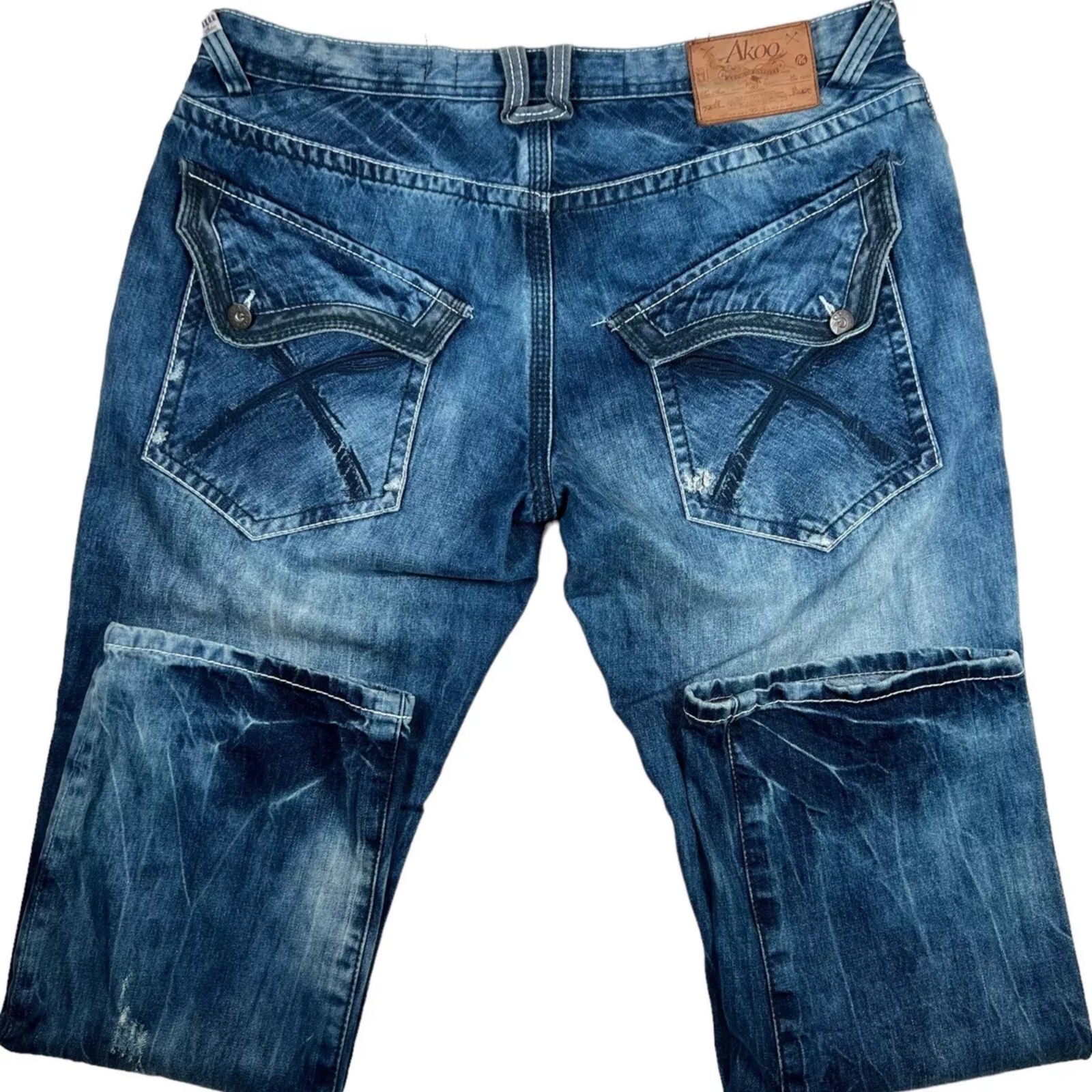 AKOO Wide Leg Jeans Baggy Straight Acid Wash Hip Hop No Rivals (Size 38×34