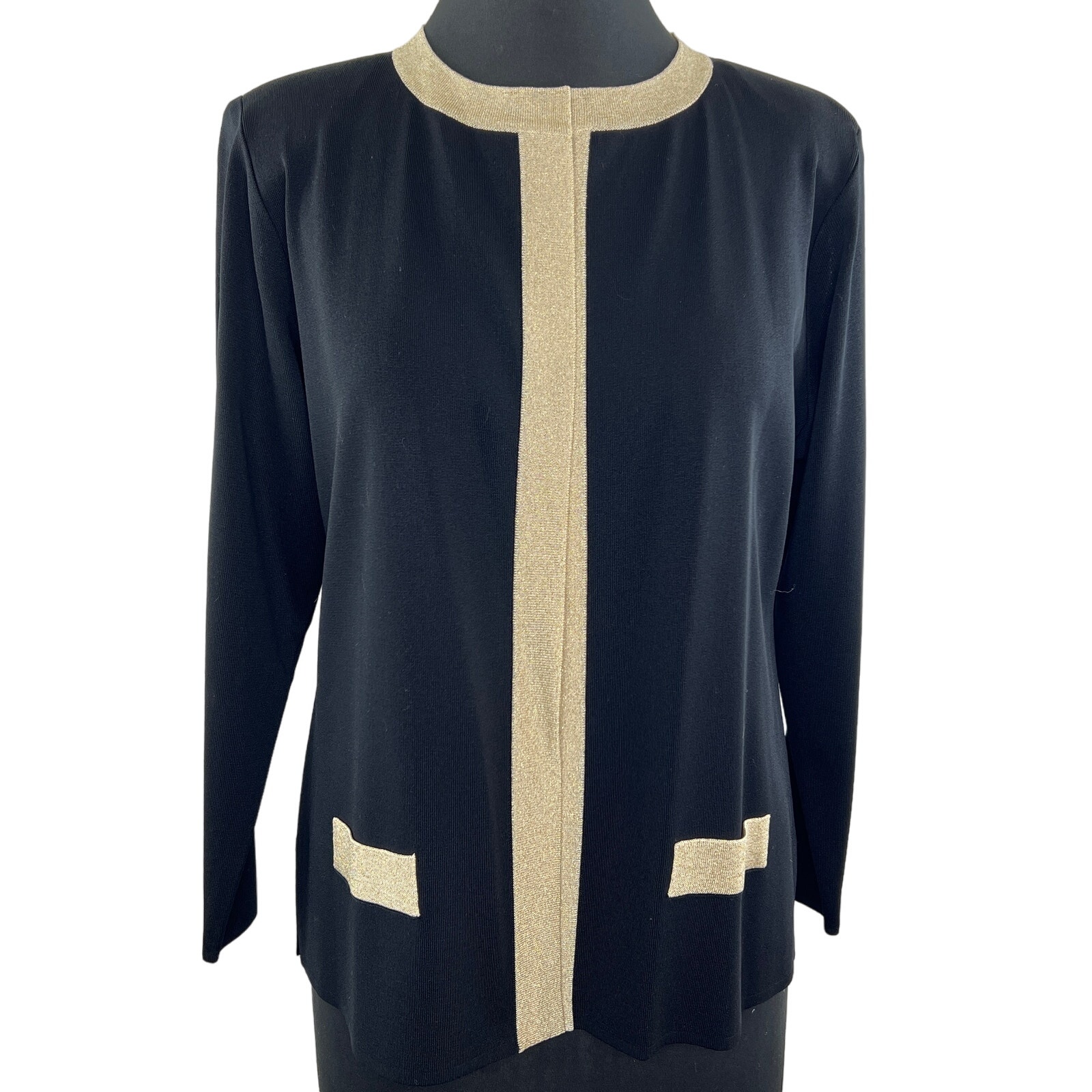 MISOOK Black Cream Trim Acrylic Long Sleeve Sweater Top Jacket Small S VTG