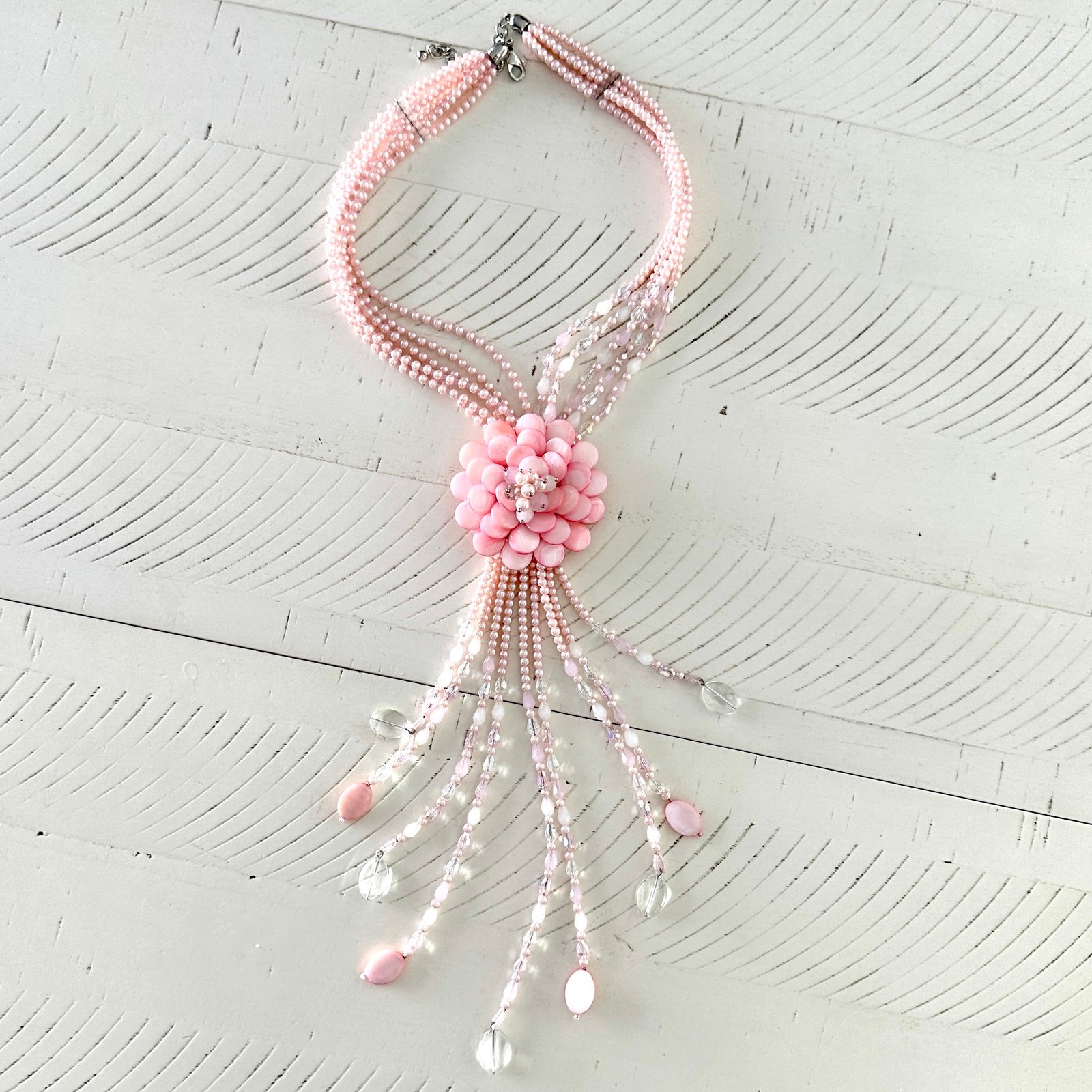 Vintage Joan Rivers Light Pink Starlet 20” Multi Strand Beaded Retired Necklace