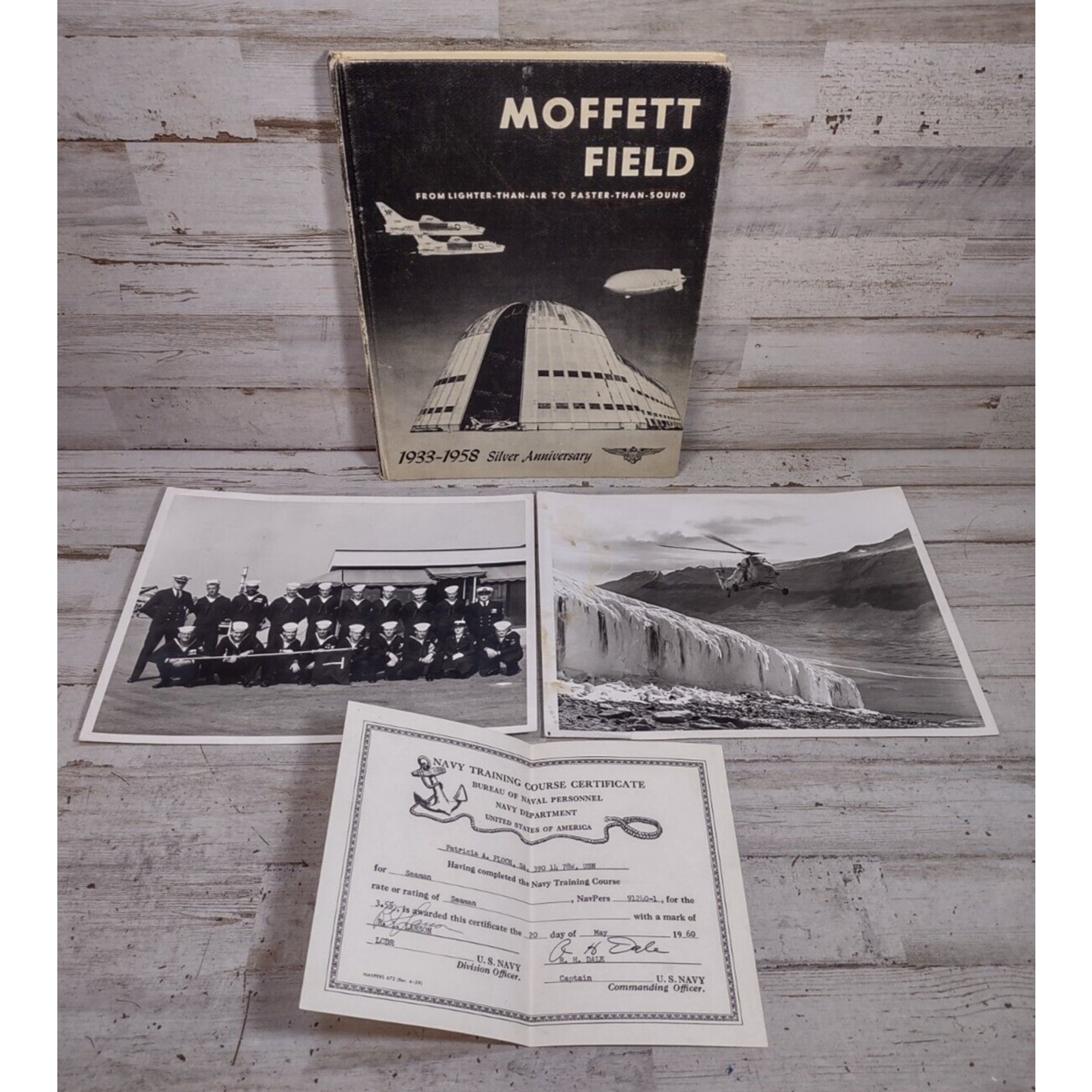 Moffett Field Silver Anniversary Navy Book w/ Photographs & Training Certificate