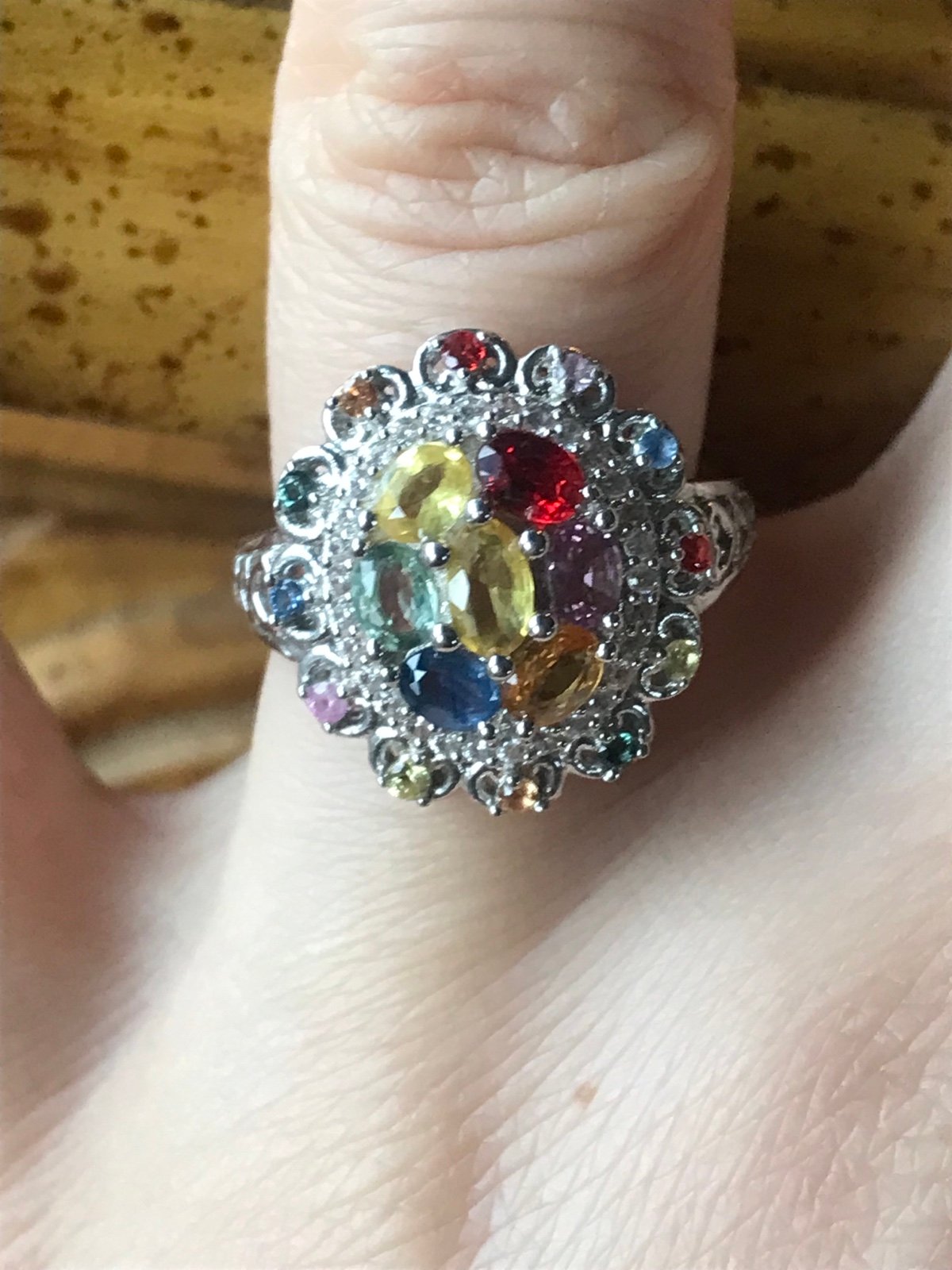 Multicolor Sapphire Sterling Silver Cocktail Ring Size 6