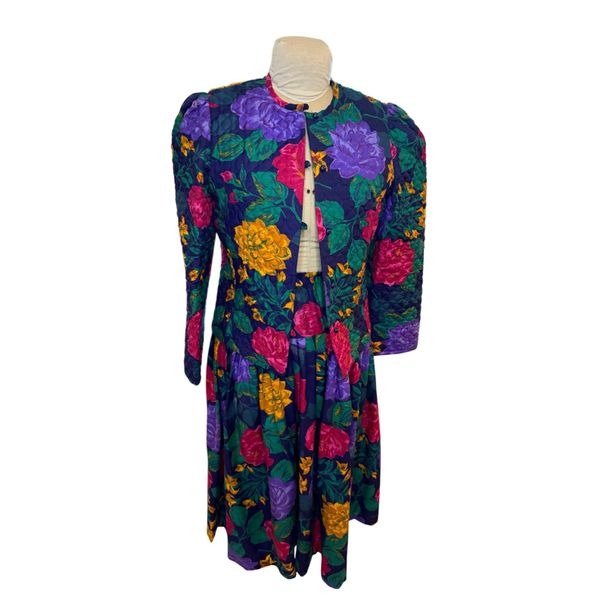 Possibilities Floral PrintJacket/Skirt Quilted Jacket Midi Skirt Sz. 7/8 Brunch