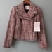Bagatelle Sample Sale Fringed Tweed Zip Up Moto Jacket. Red Multi. Small