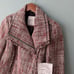 Bagatelle Sample Sale Fringed Tweed Zip Up Moto Jacket. Red Multi. Small