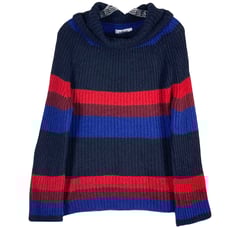 NWOT ISABELLA D Sweater Women M/L ITALY Wool Blend Stripe Cowl Neck Long Slv