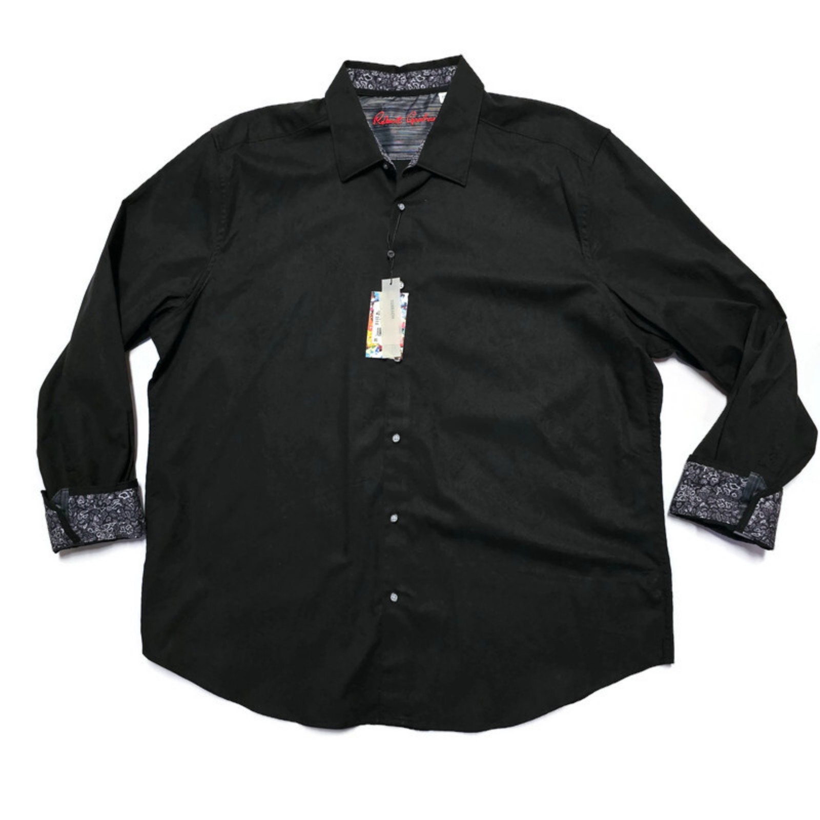 Robert Graham Shirt Classic Fit Cotton Button Down Long Sleeve Black Sz 3XL