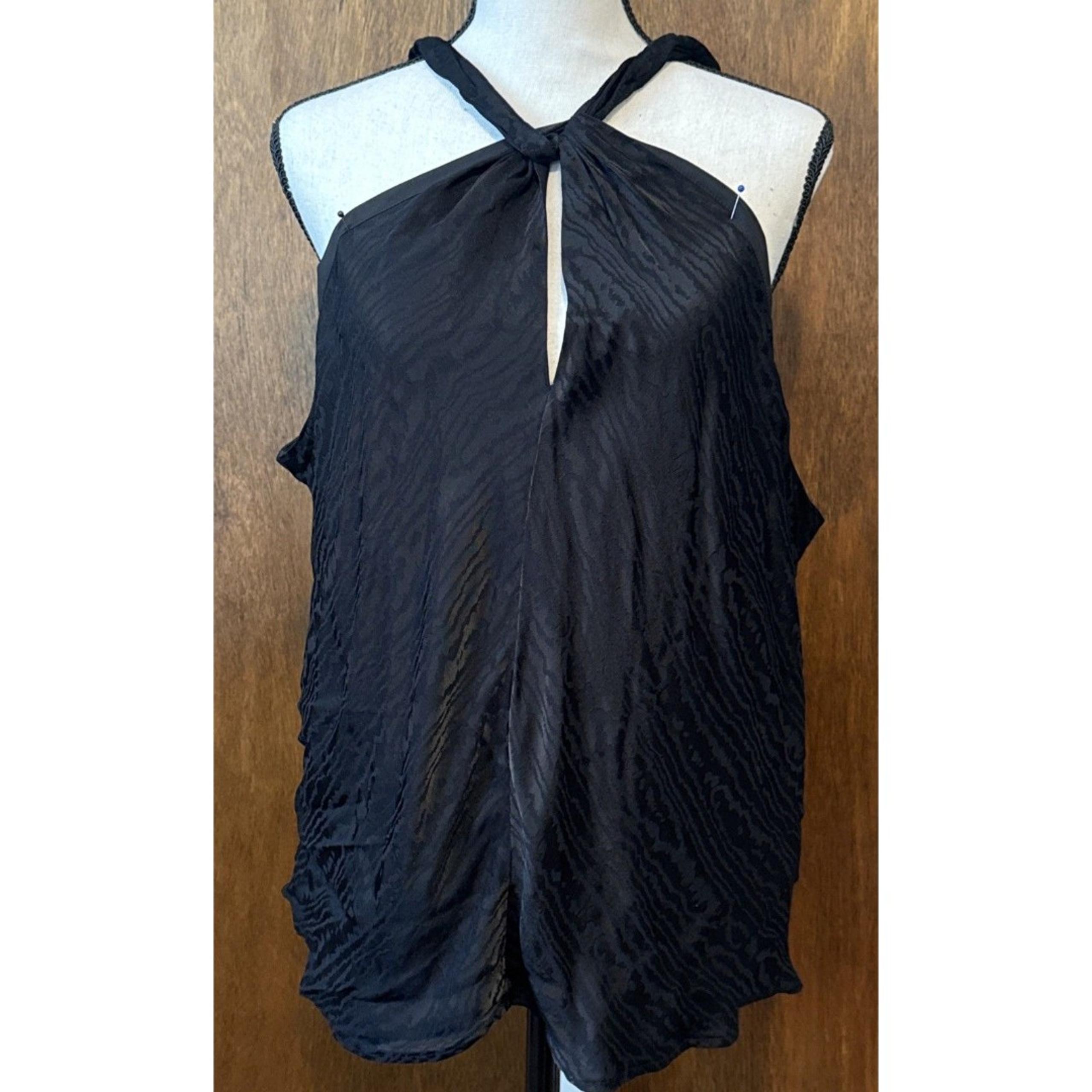 New Banana Republic XL Twist Front Halter Top Blouse Dark Black Lined