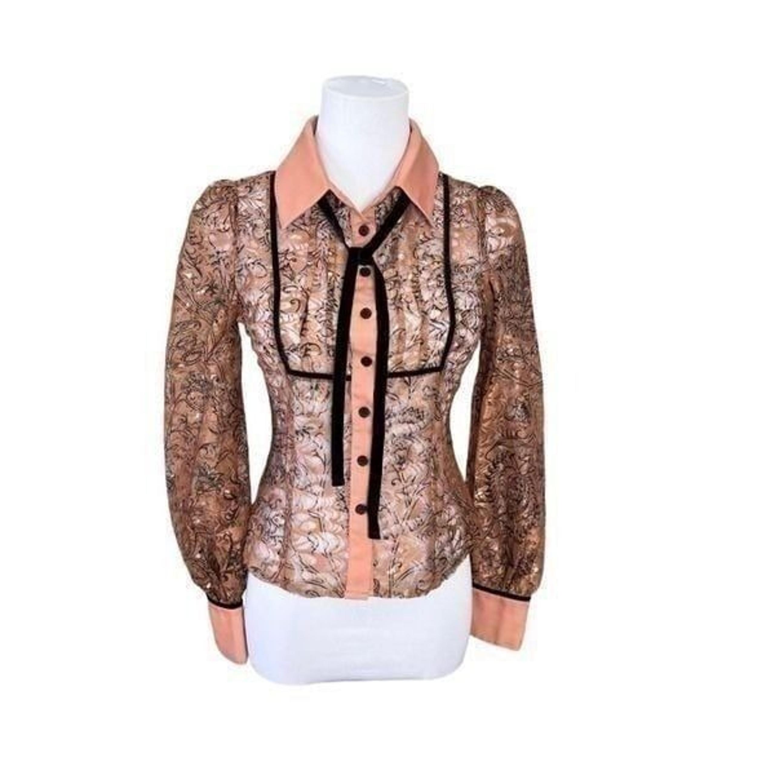 Like New Women's Kim Rogers Blue Cream Seaside Print Top Blouse 2X