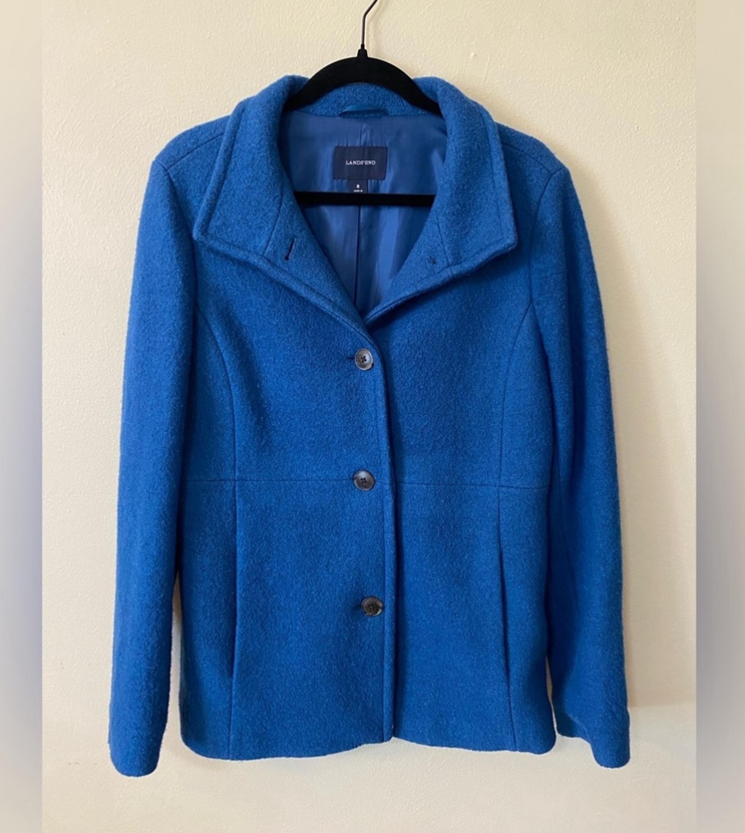 Lands End Wool Blend Blue Peacoat