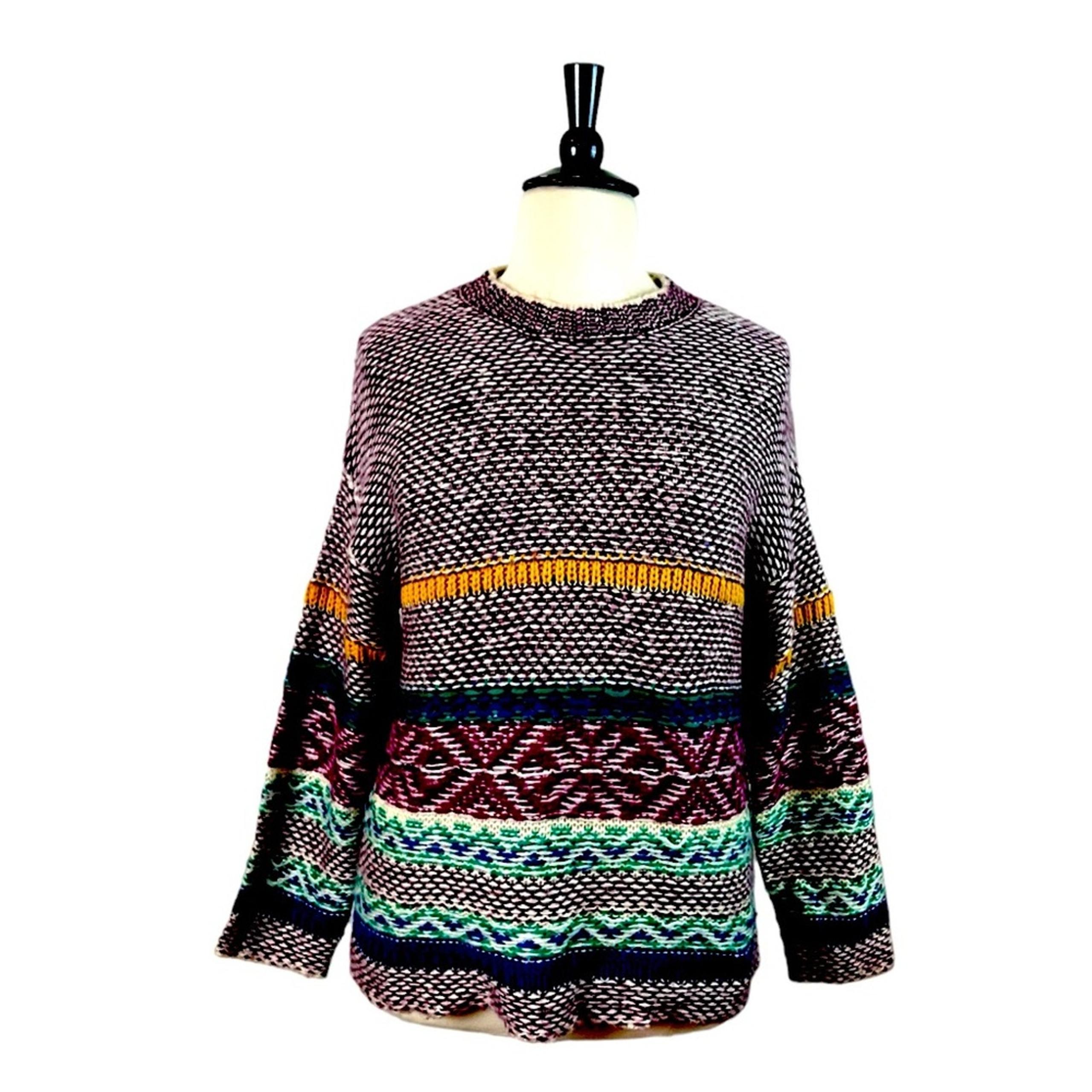 Easel Sweater Crew Neck Soft Fuzzy Knit Oversize Multi Color Women’s Size XL