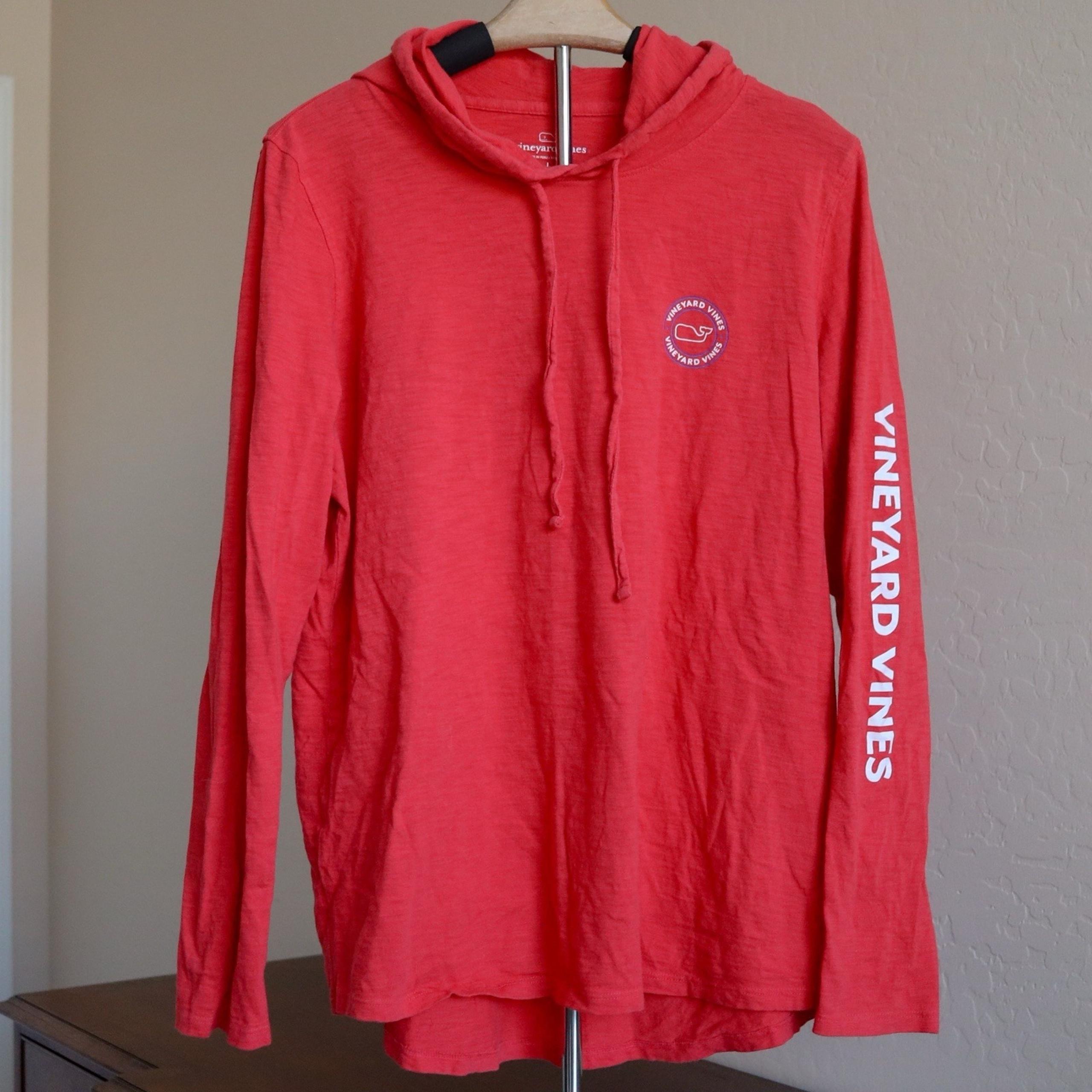 Vineyard Vines Red Lightweight Hoodie Womens L Whale Logo Coastal Beach
