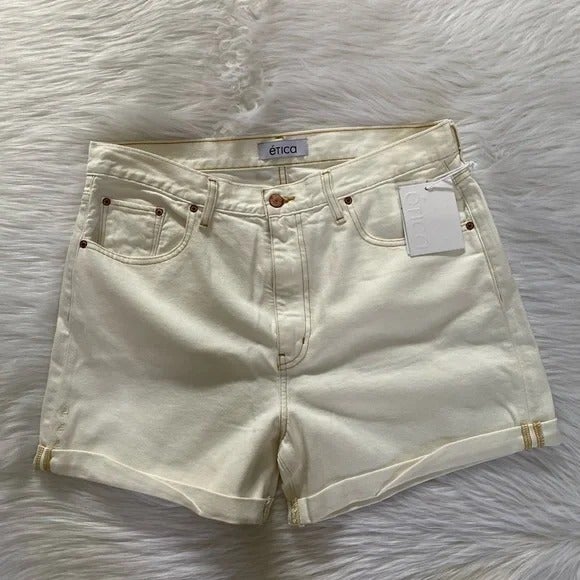 éTICa Cream Denim Shorts 31