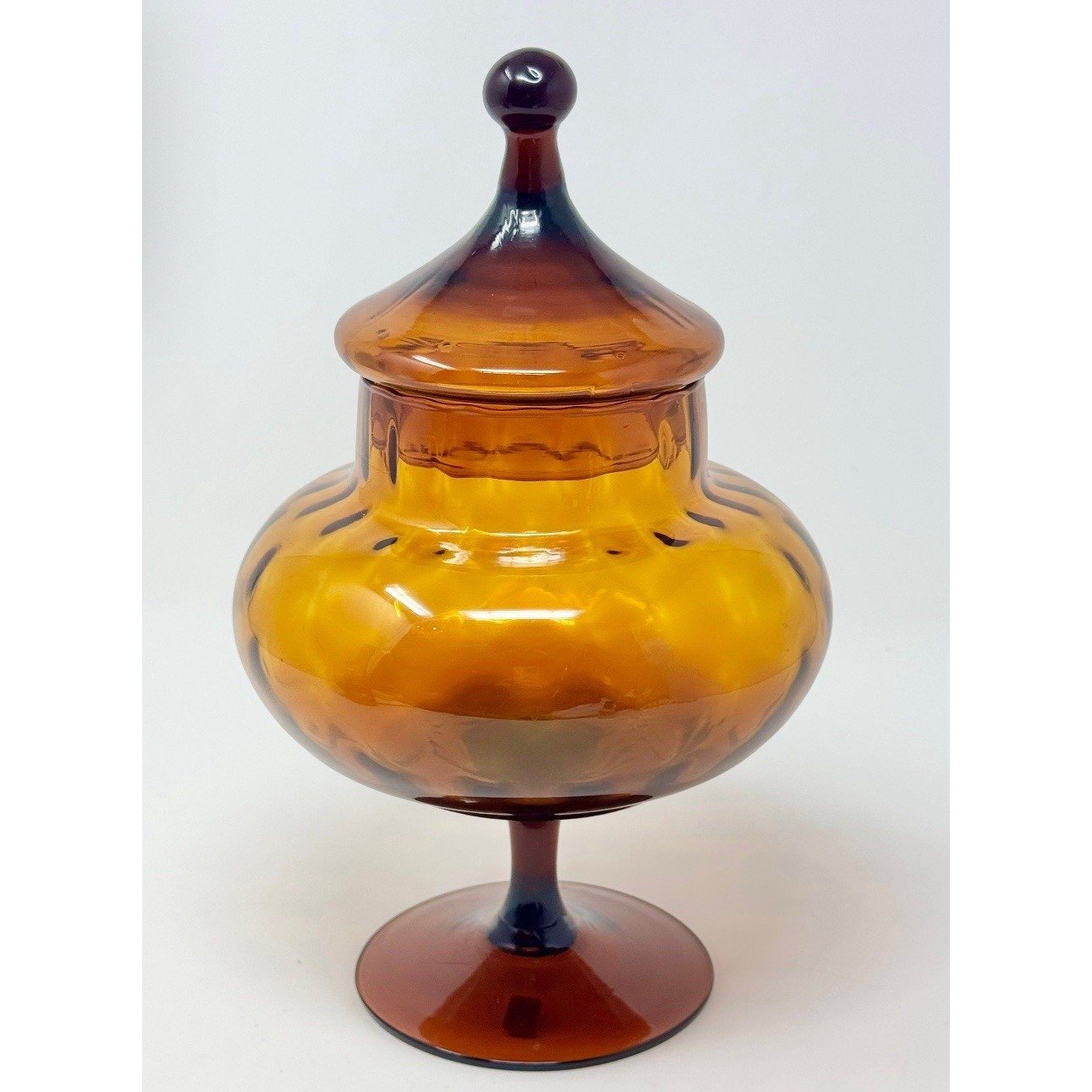 Honey Amber Empoli Glass Circus Tent Pedestal Candy Dish W/lid 9.5 Tall