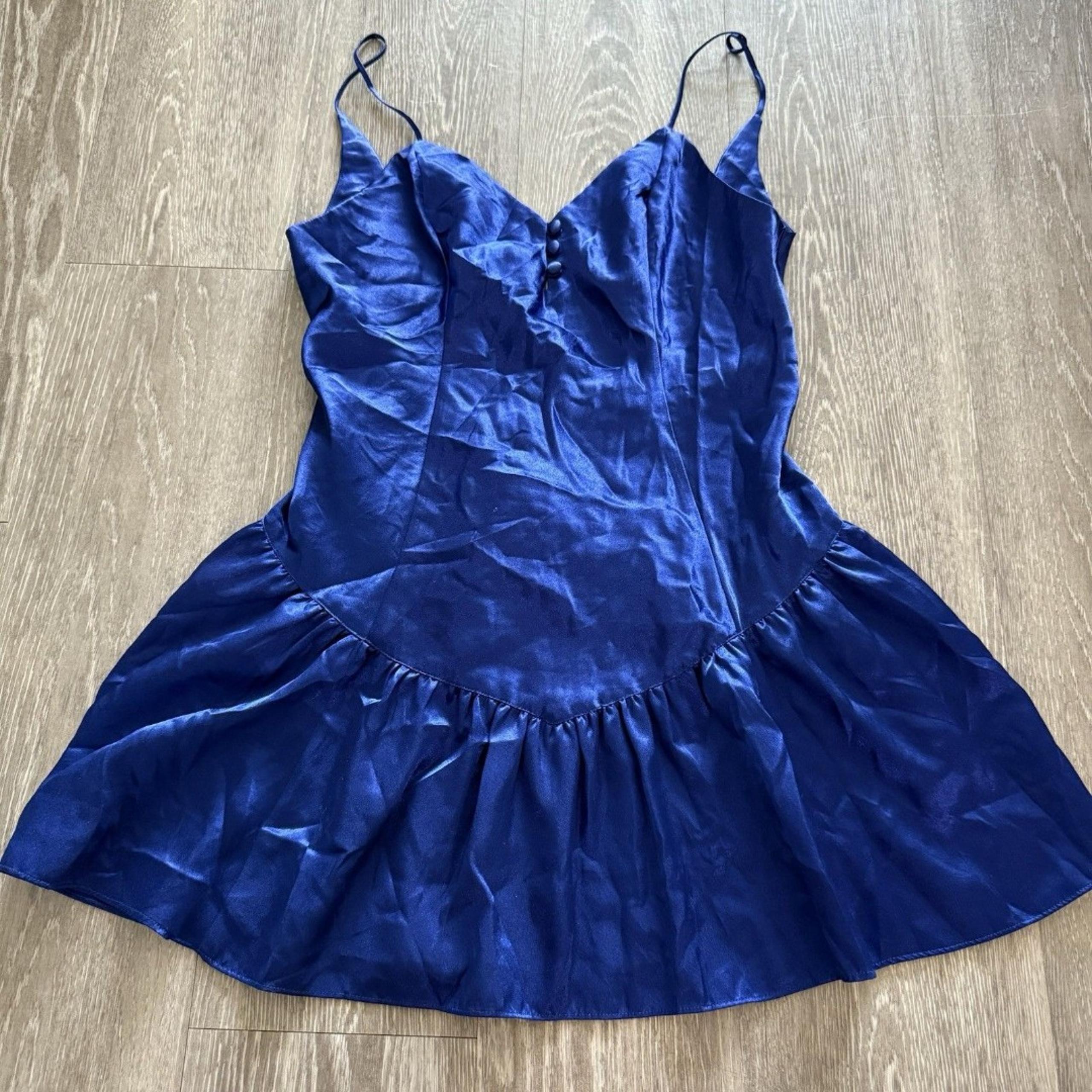 Vintage Victoria's Secret Gold Label Blue Peplum Teddy Satin Lingerie Size P