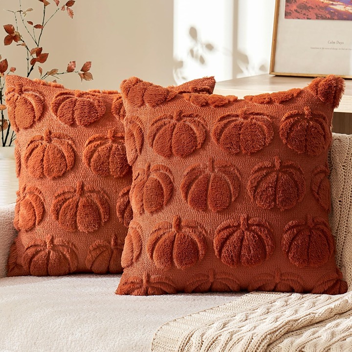 Fall Throw Pillow Covers Decorative Pumpkin Pattern 18 x 18 Inches