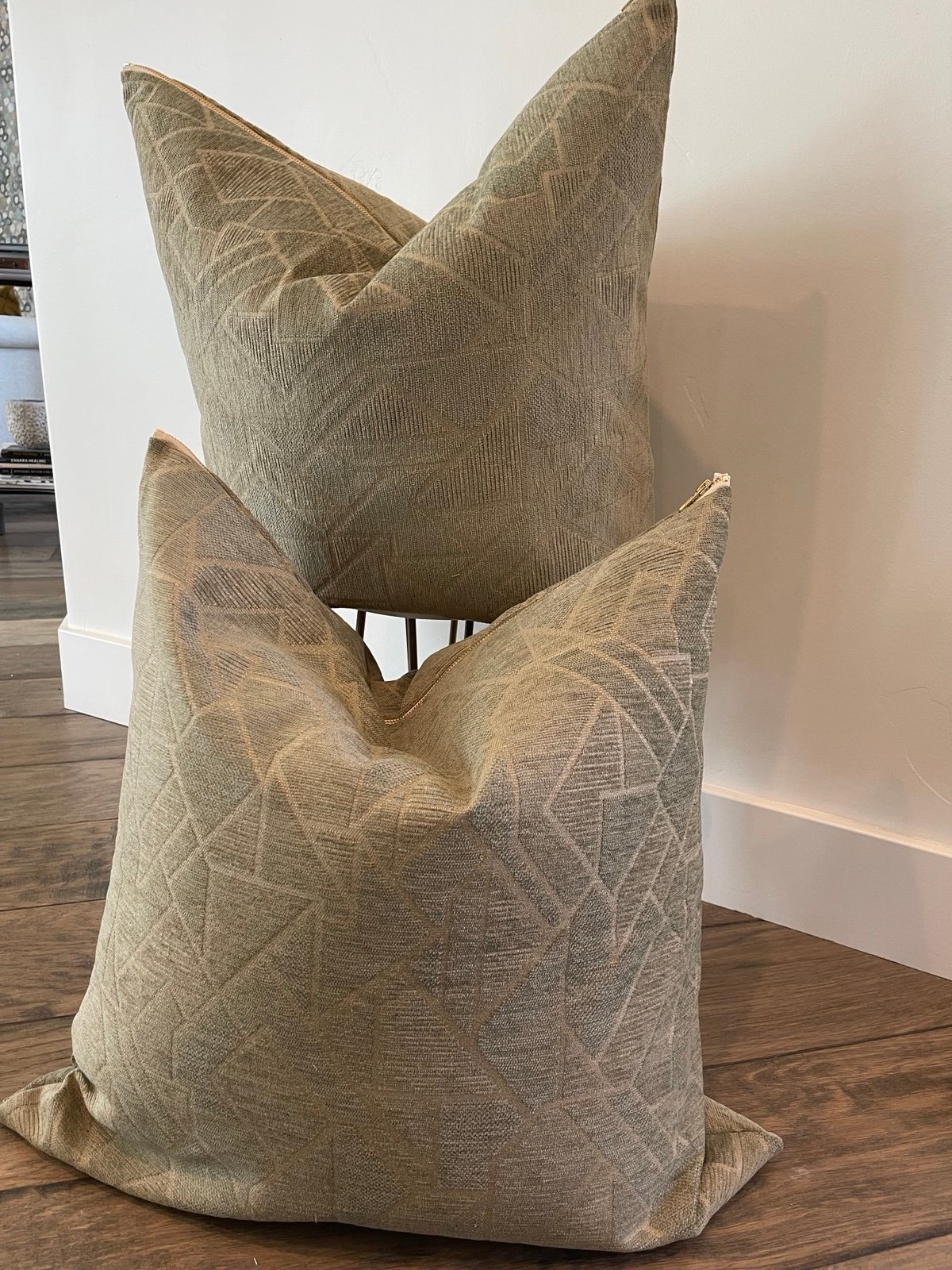Set of 2 24x24 modern green woven pillow covers