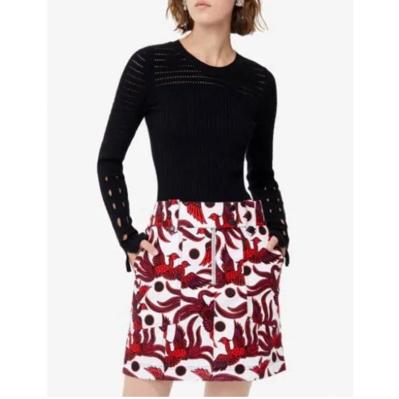 KENZO Flying Phoenix Structured Mini Skirt Cotton White Red Sz 4 New MSRP370