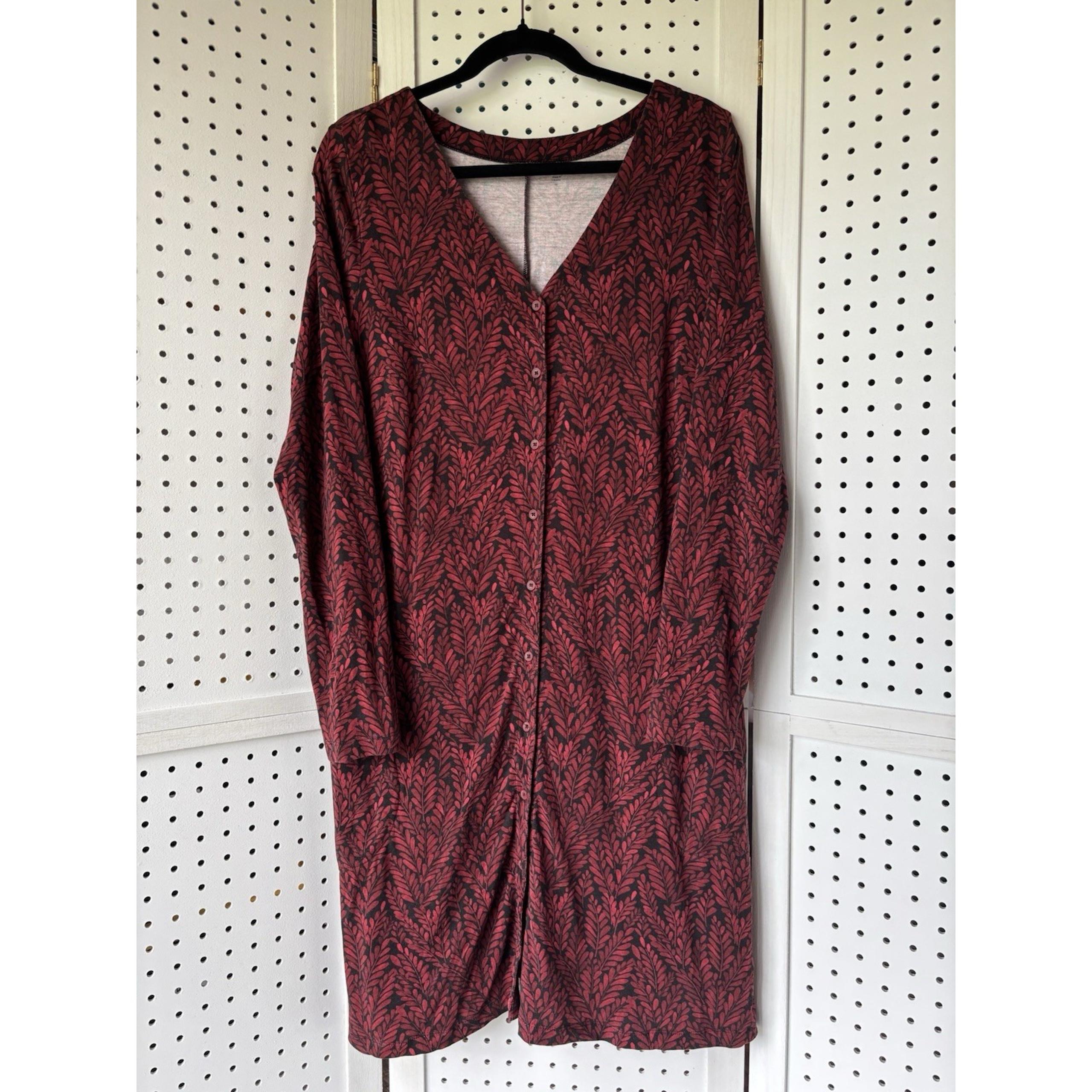 Garnet Hill Tencel Lyocell Button Front Red Black Midi Nightgown Women's Medium