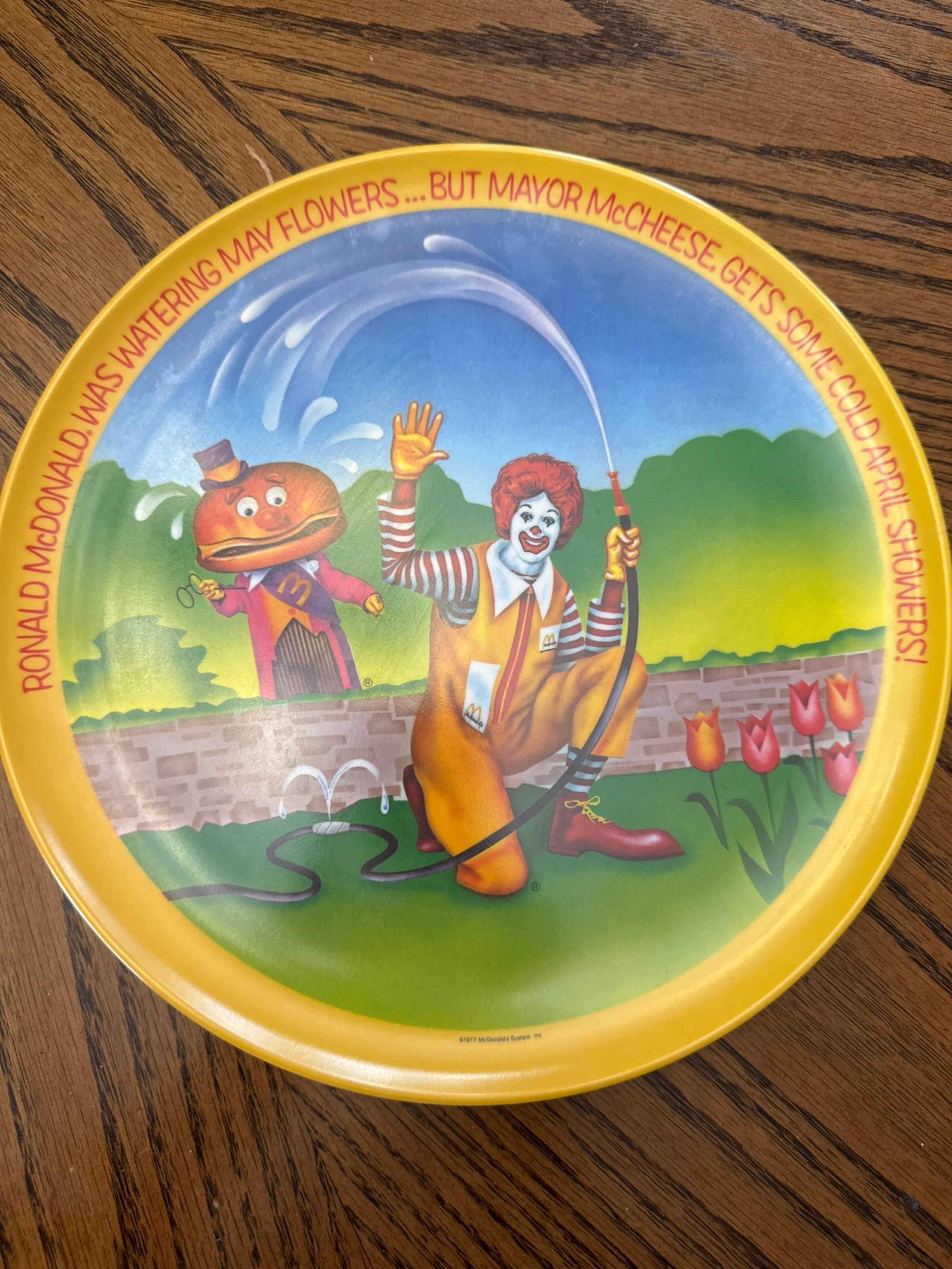 1977 original McDonald’s plate. Ronald McDonald was watering may flowers.