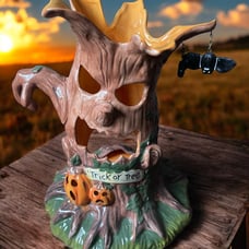 Cracker Barrel Large Halloween Tree Candle Holder Ceramic “TRICK OR TREE”