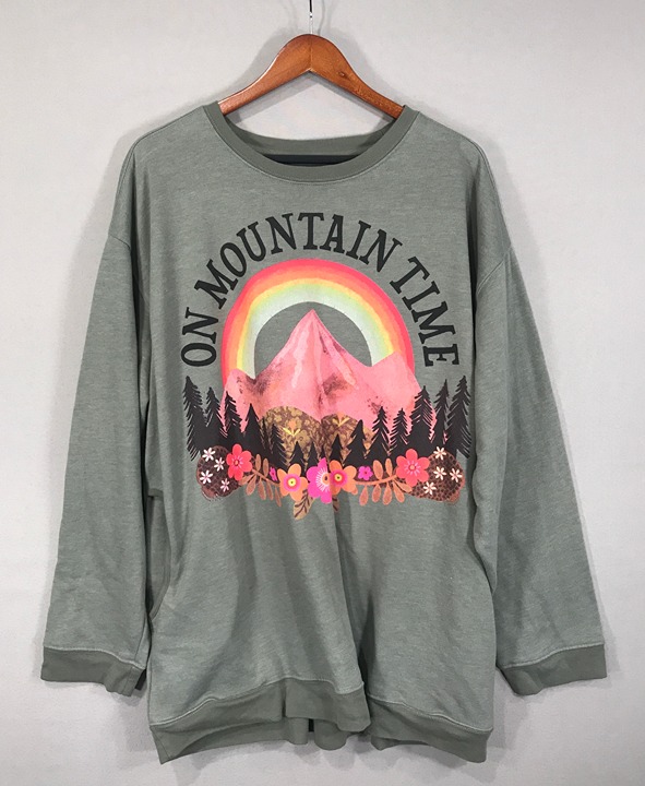 Natural Life Sweatshirt Womens 2XL Green Graphic Pullover Boho