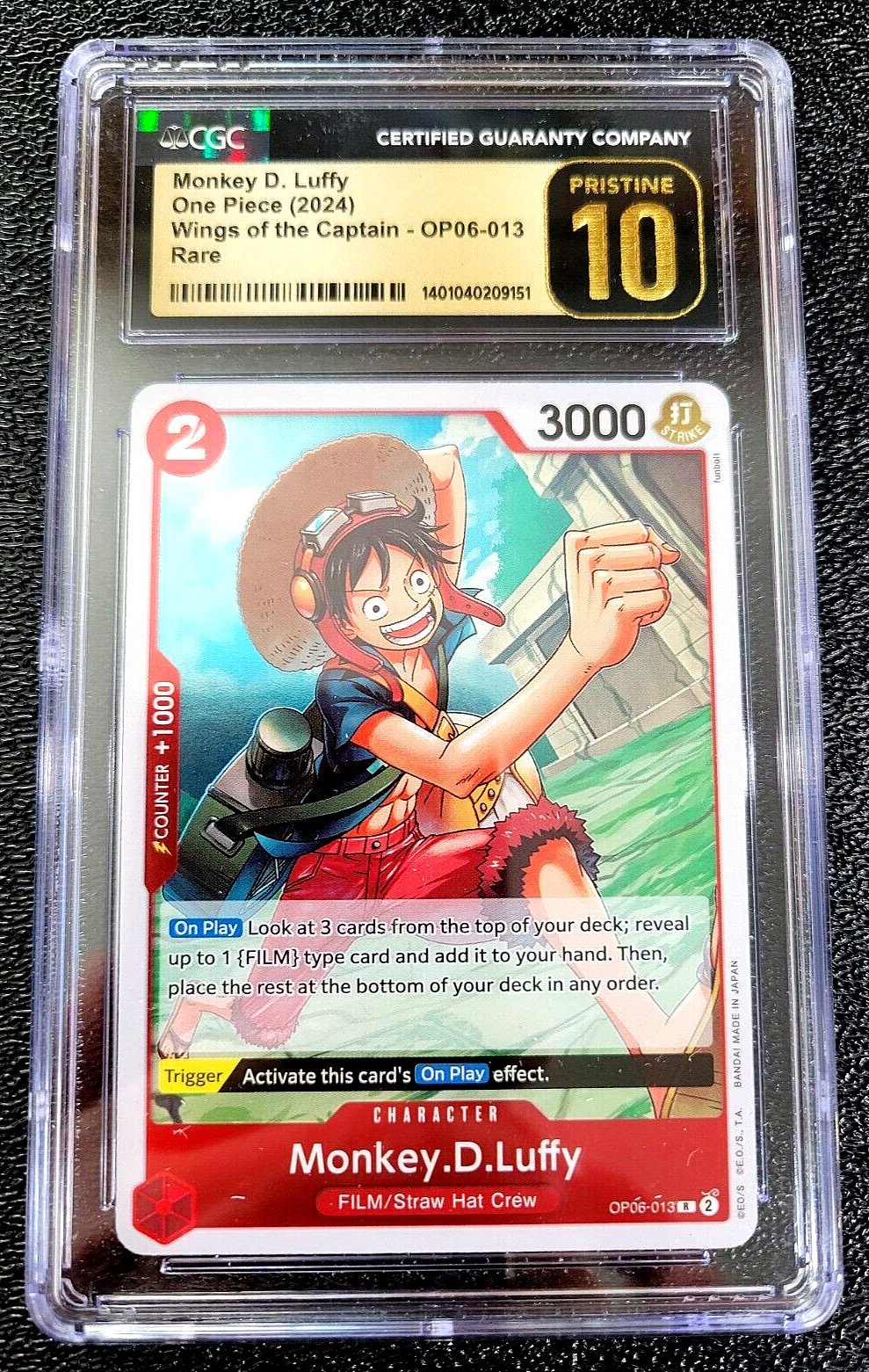 CGC 10 PRISTINE RARE 2024 MONKEY D LUFFY ONE PIECE WINGS OF THE CAPTAIN G5793