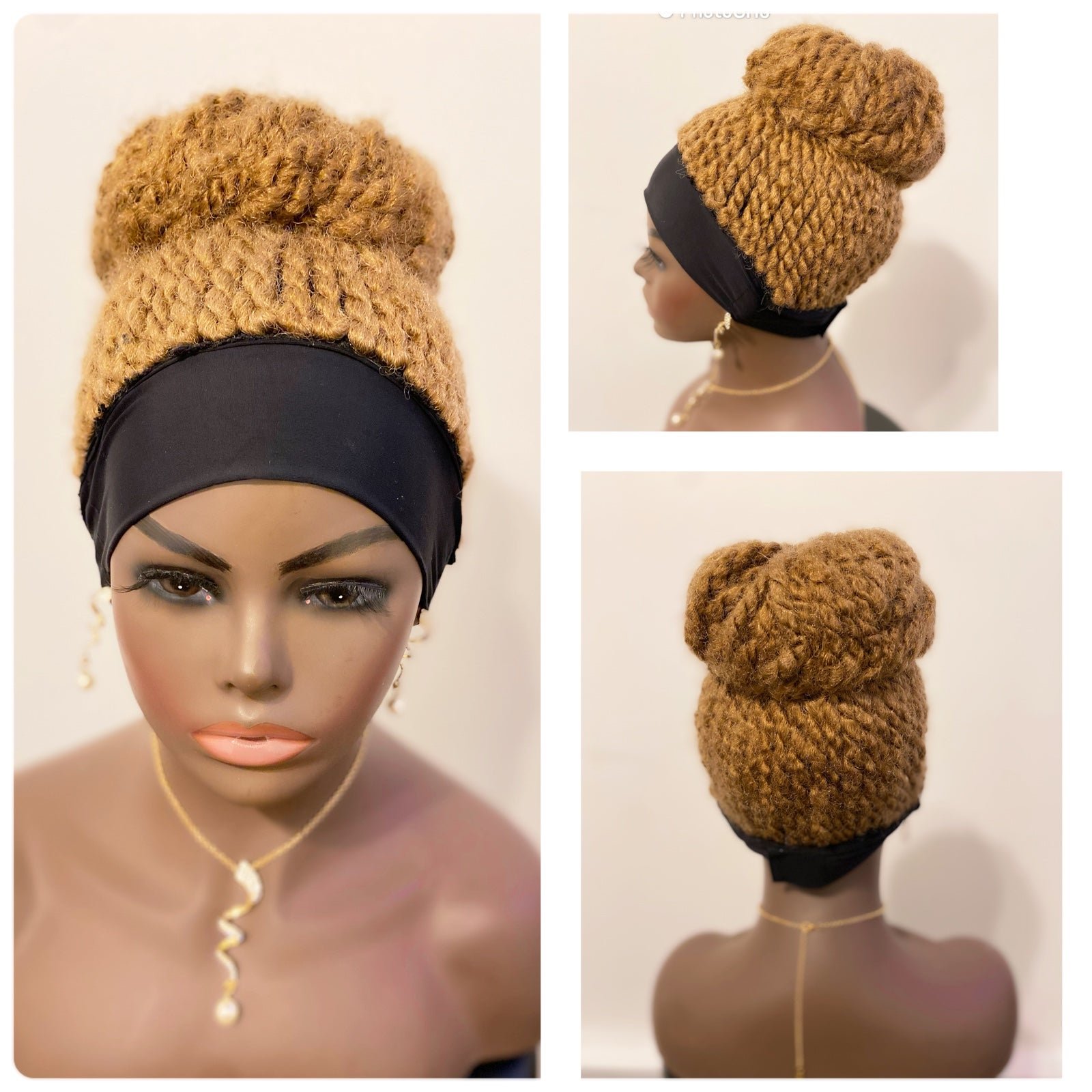 Bun Afro kinky twist braid headband wig