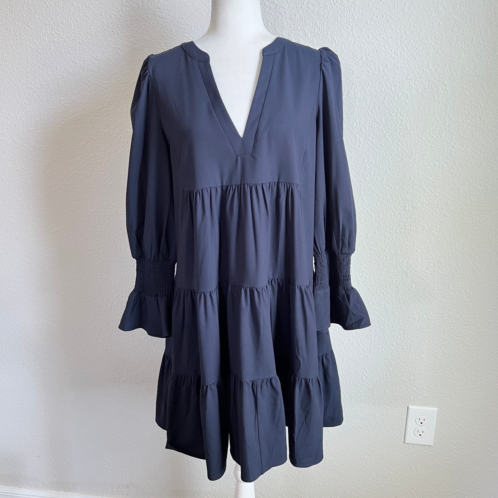 Pomander Place Kenzo Navy Blue Mini Dress Women's M Tiered A-Line Classy Chic