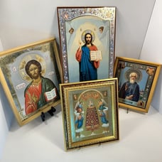 Lot of 4 Vintage Eastern Orthodox Russian Religious Wall Art Gold Framed Jesus