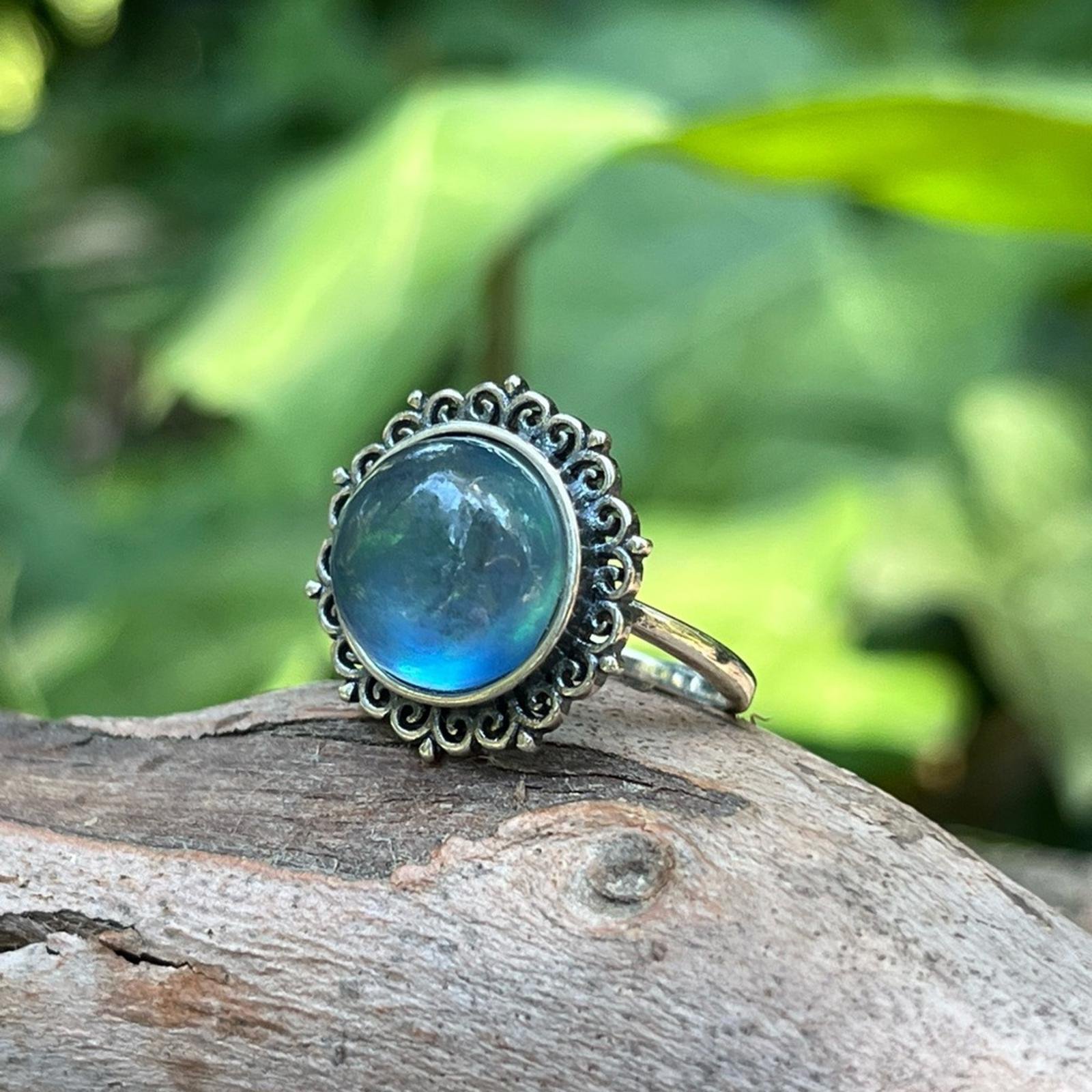 Sterling‎ silver adjustable round aquamarine ring