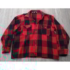 VTG Woolrich Mackinaw Mens L Cruiser Jacket Buffalo Plaid Black Red Wool Shacket