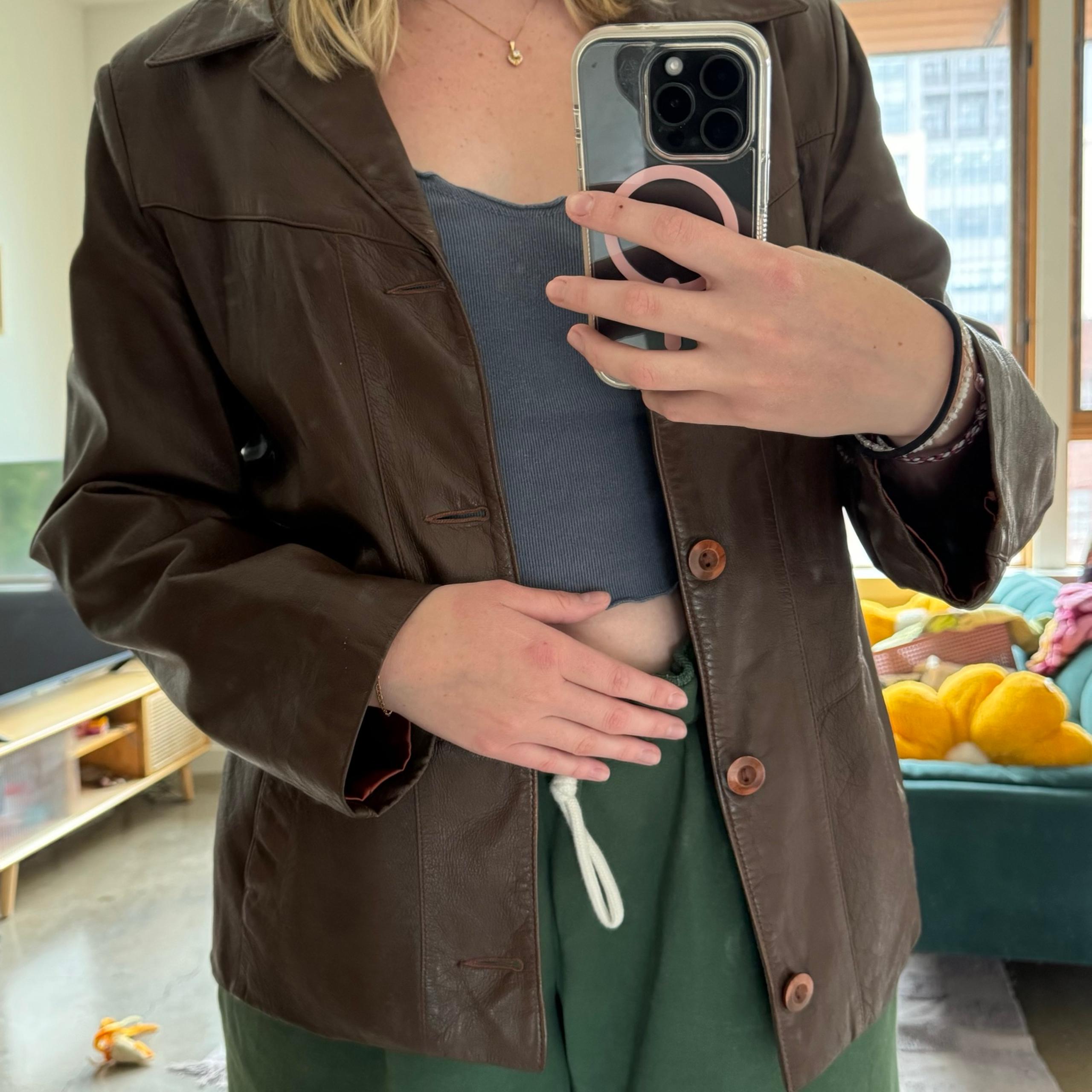Vtg Brown Leather Blazer Jacket