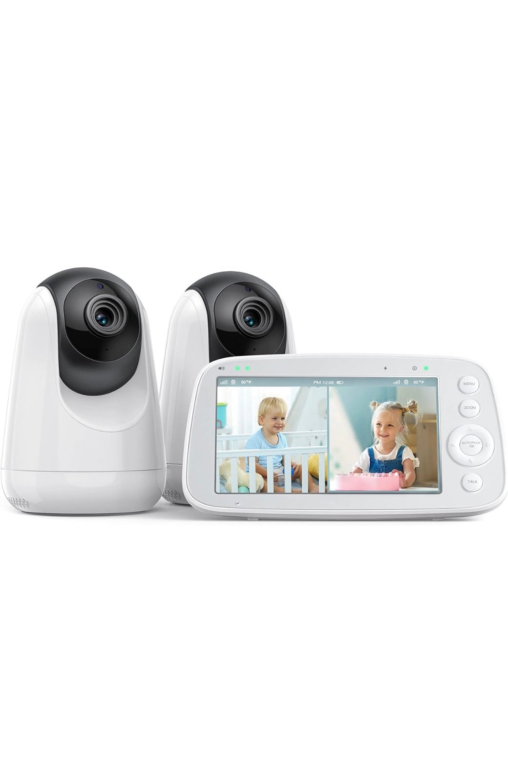 HiPP No WiFi Video Baby Monitor, 5 720P HD Split-Screen Baby Monitor with 2 Cam