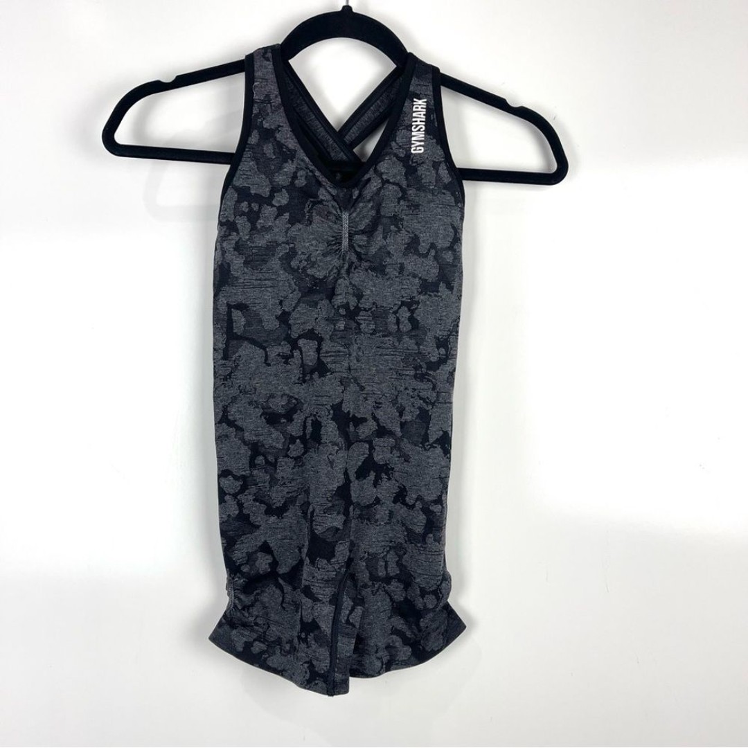 Gymshark All in One Adapt Seamless Strappy Shorts Romper Grey Camo Women's XS