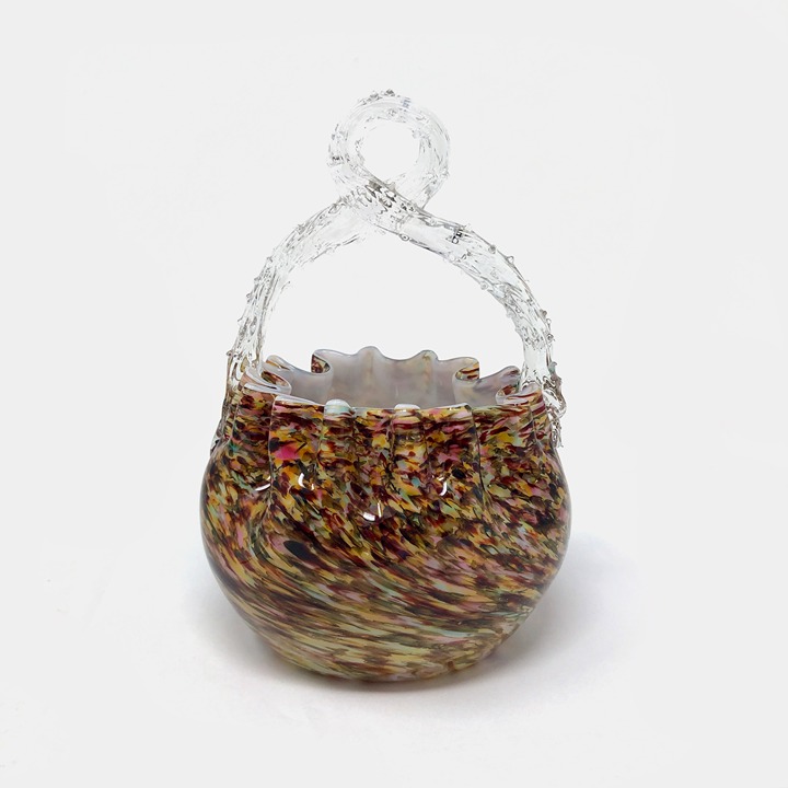 Bohemian Confetti Hand Blown Glass Basket With Thorn Handel