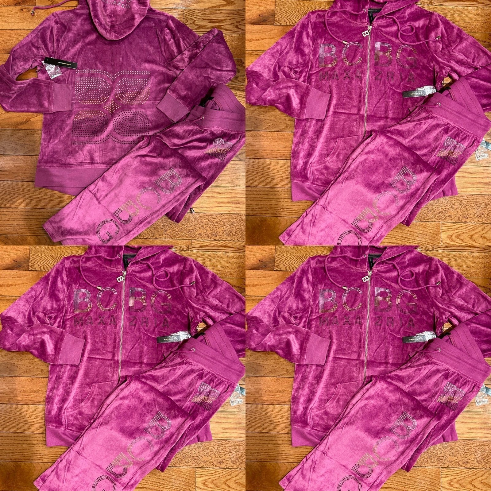 BCBGMAXAZRIA BARBIE CORE VIVID VIOLA Rhinestone/MULTI-FACETED GEMS TRACKSUIT L