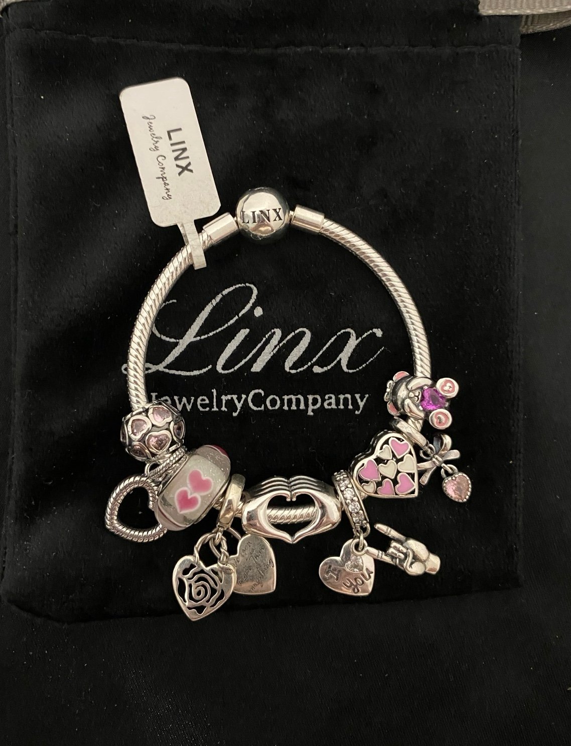 Linx Snake Chain Bracelet with Pink Heart Themed Charms