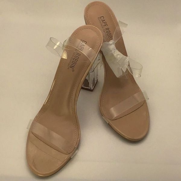 Cape Robbin New Maria 2 Heel Transparent Clear Tan Ankle Strap Sandal Size 10