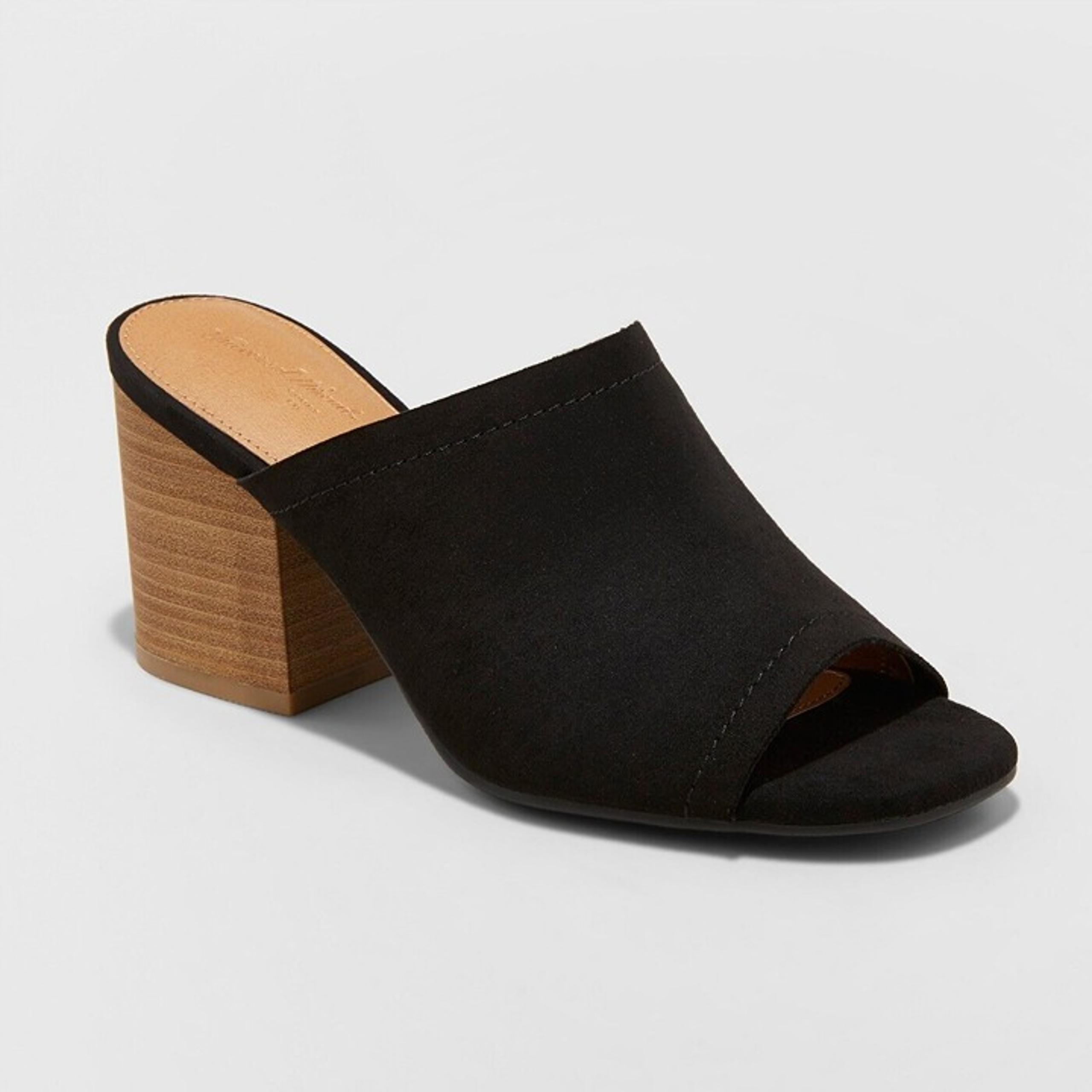 Microsuede Wide Width Stacked Heeled Mules Black 8W