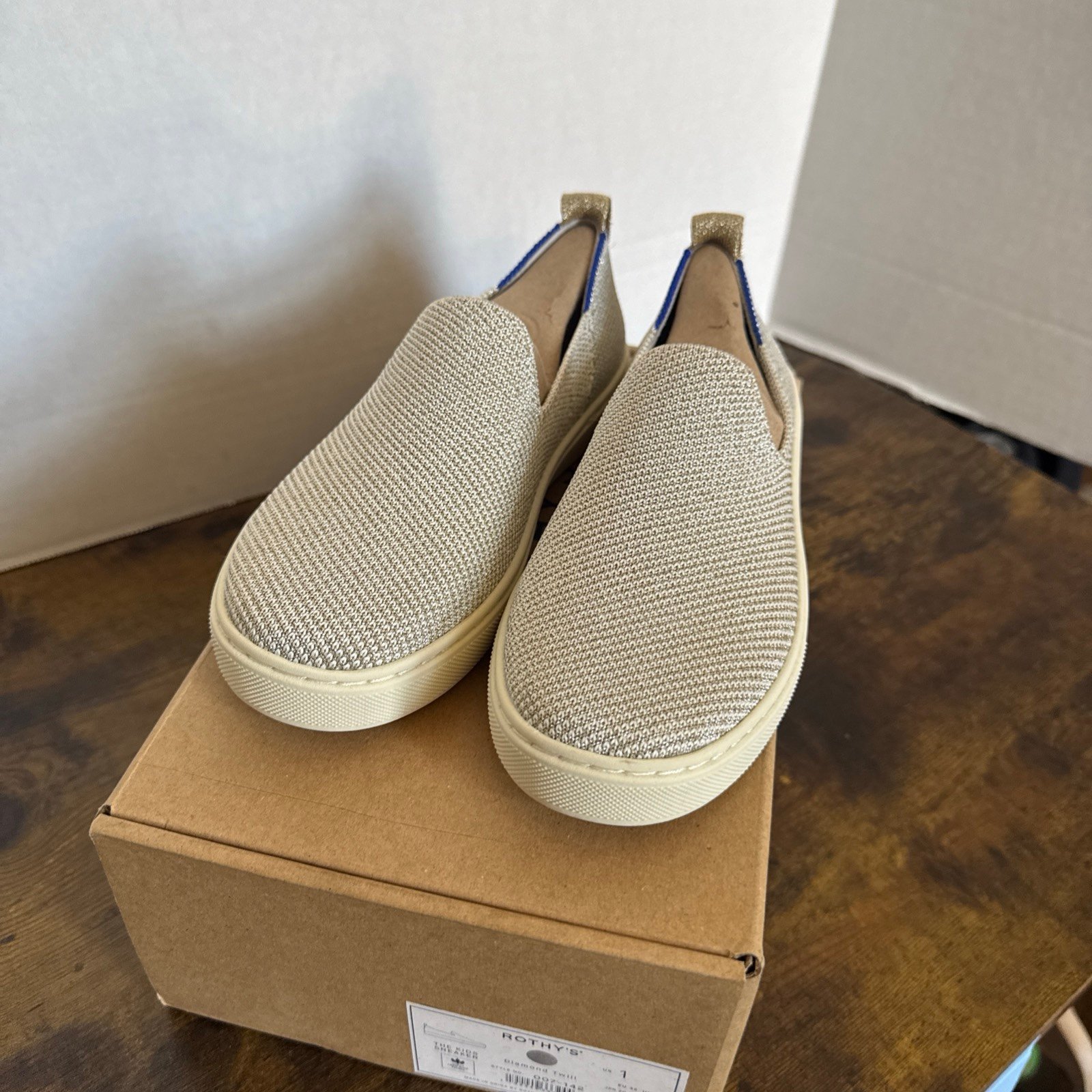 Rothy’s Kids The Kids Sneaker Size 1 Slip On Diamond Twill Flats Washable NEW