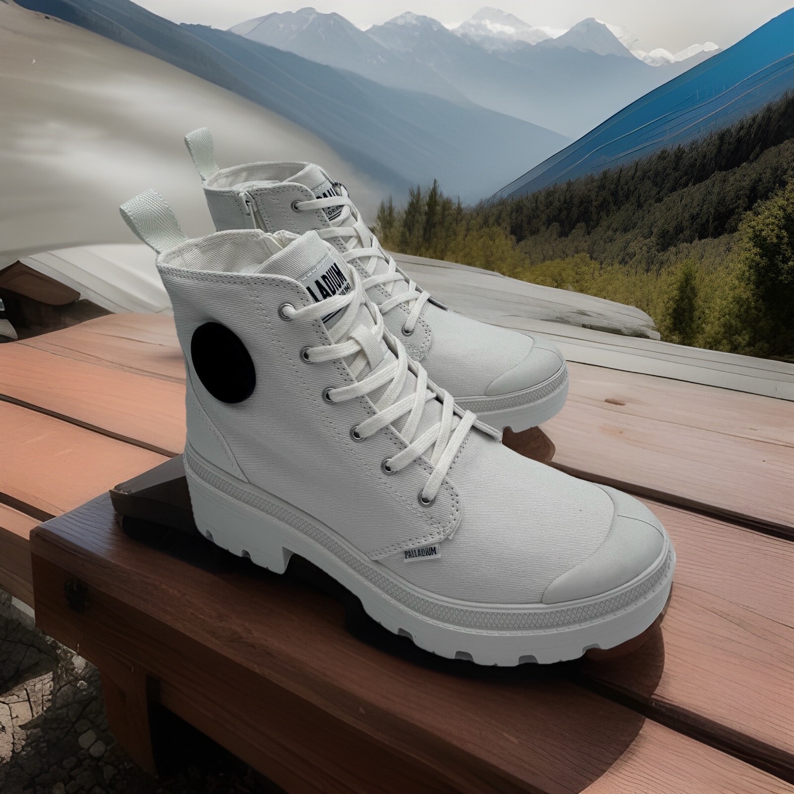 Palladium Pallabase Twill Women's Lace-Up Boots Star White Block Heel Size US 8M
