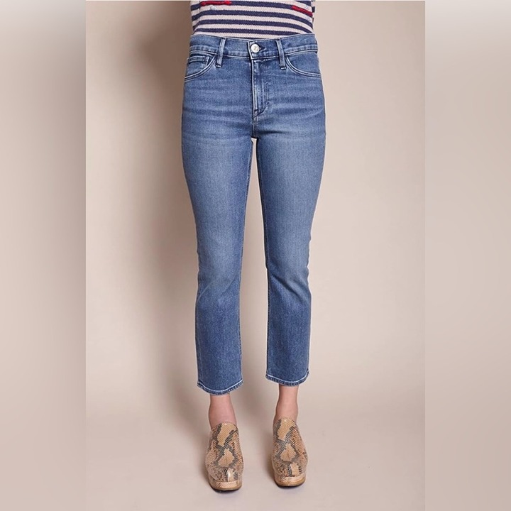 3x1 NYC Mid Rise Straight Leg Cropped Jeans Blue Wash Stretch - Size 25