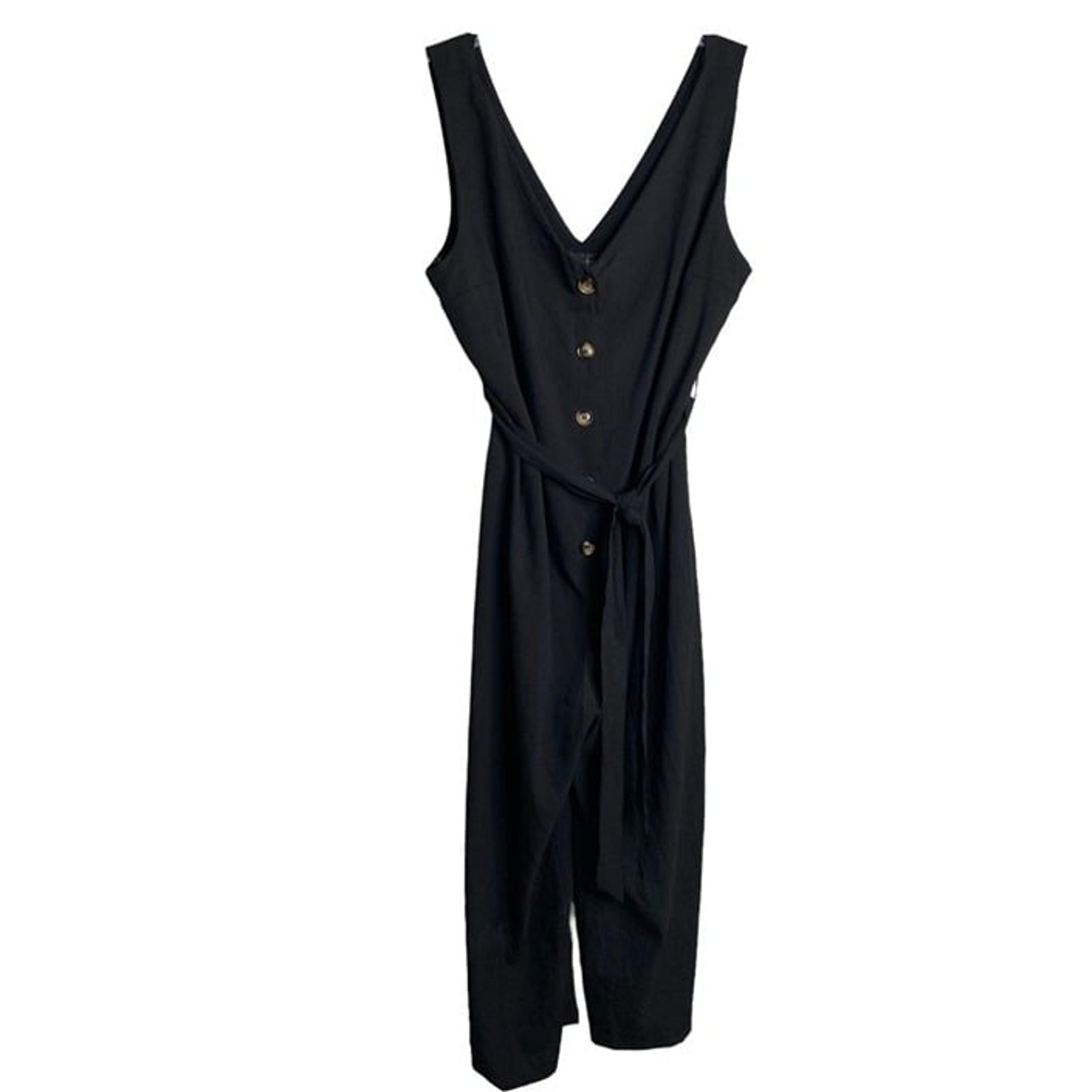 Zenobia Womens NWT Black Button Down Sleeveless Lined Jumpsuit with Belt Size 3X