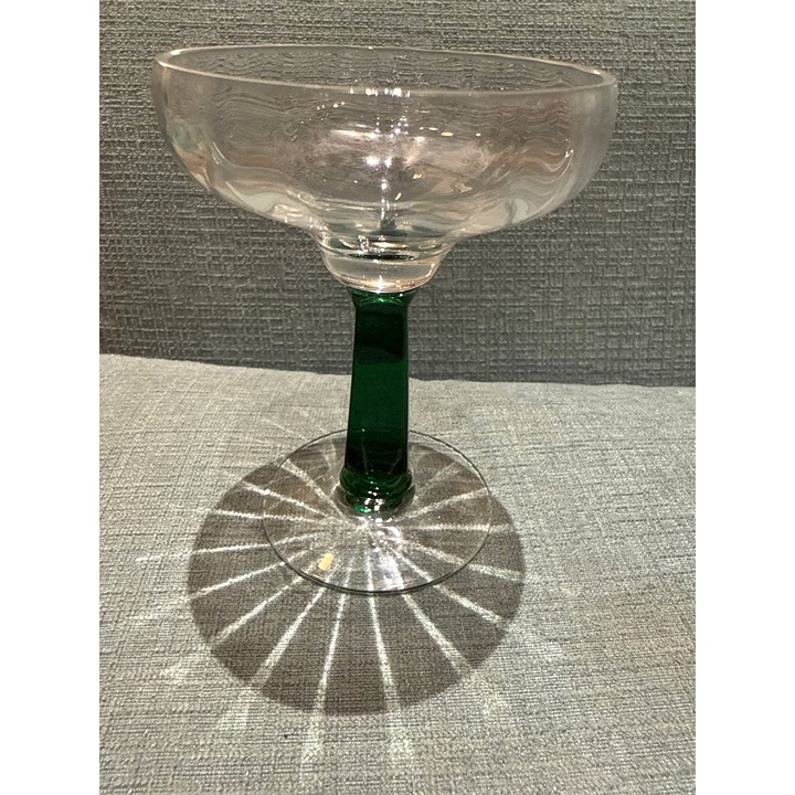 Show Stopper Art Deco Vintage Emerald Green & Clear Glass Coupe Cocktail or Dess