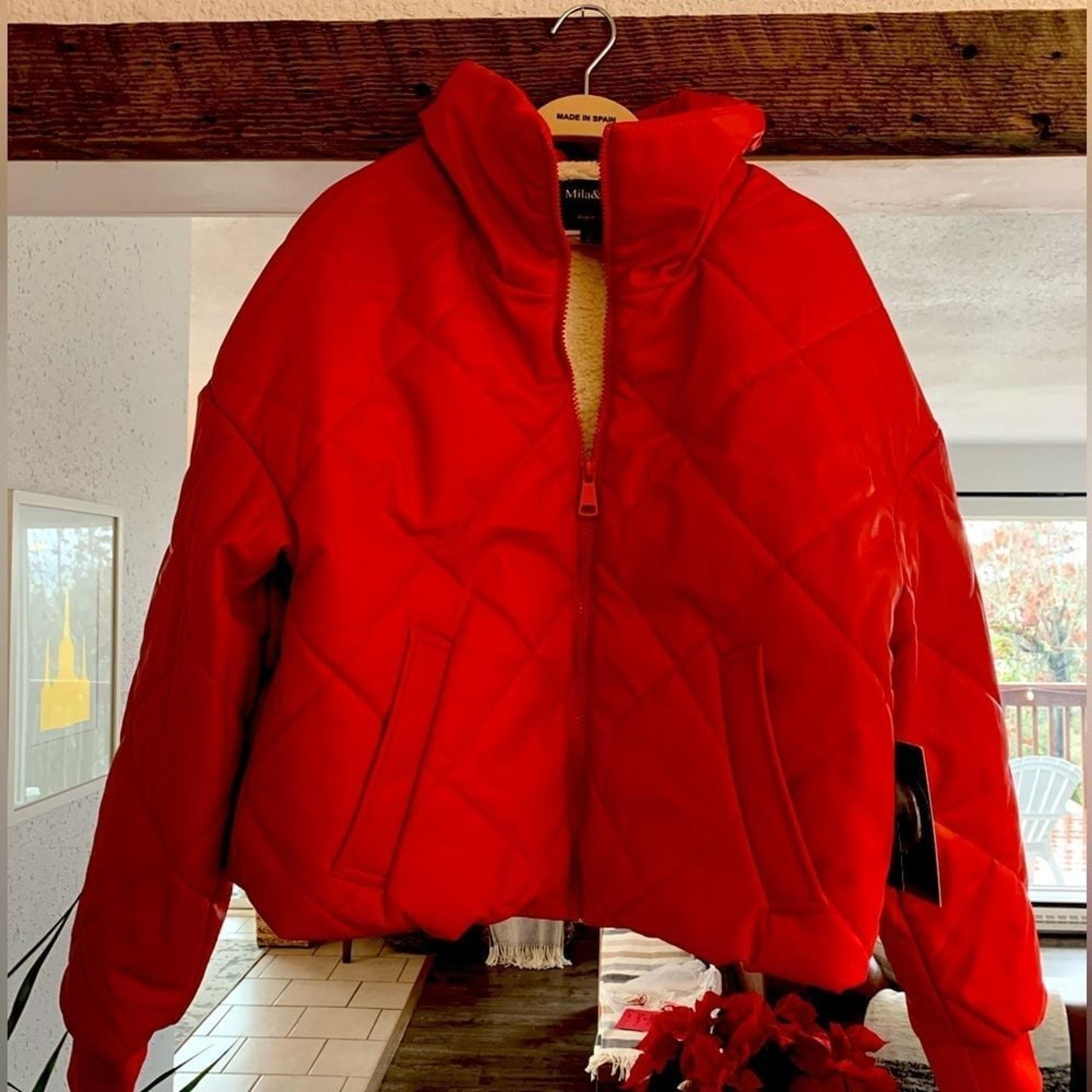 Mila & Tiff Faux Leather Quilted Jacket Faux Fur Lined Size L Red Style …