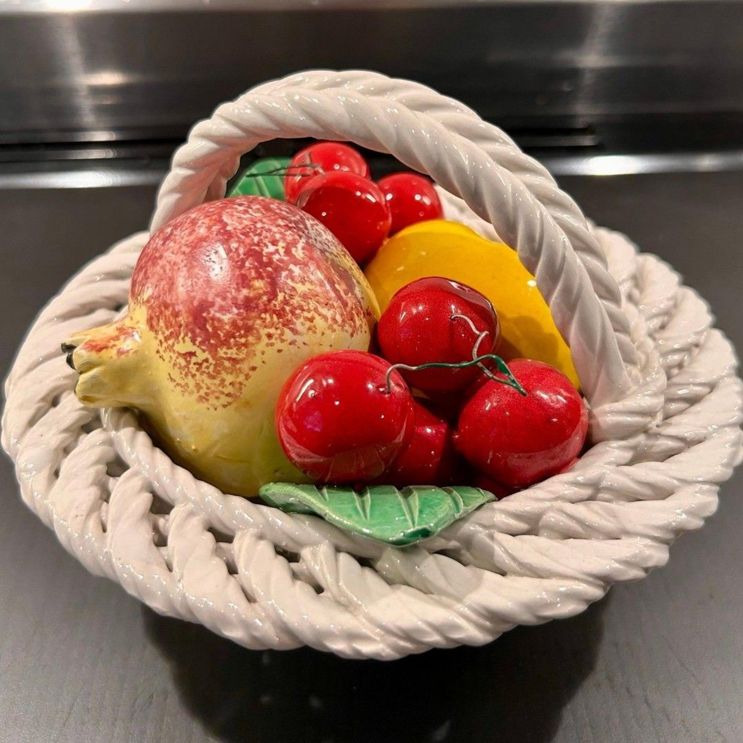 Bassano Italian Pottery Woven Lattice Fruit Basket~Cherries Pomegranate & More