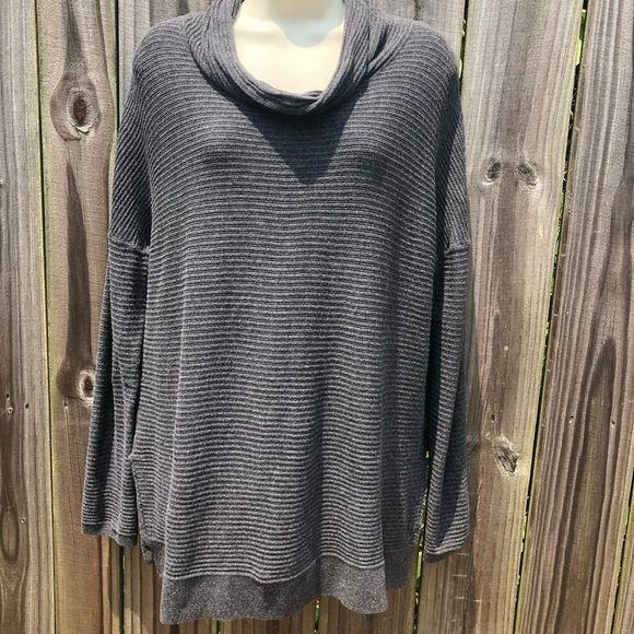 Kinross Cashmere Gray Tunic Sweater Top Ribbed Long Sleeve Cowl Pullover